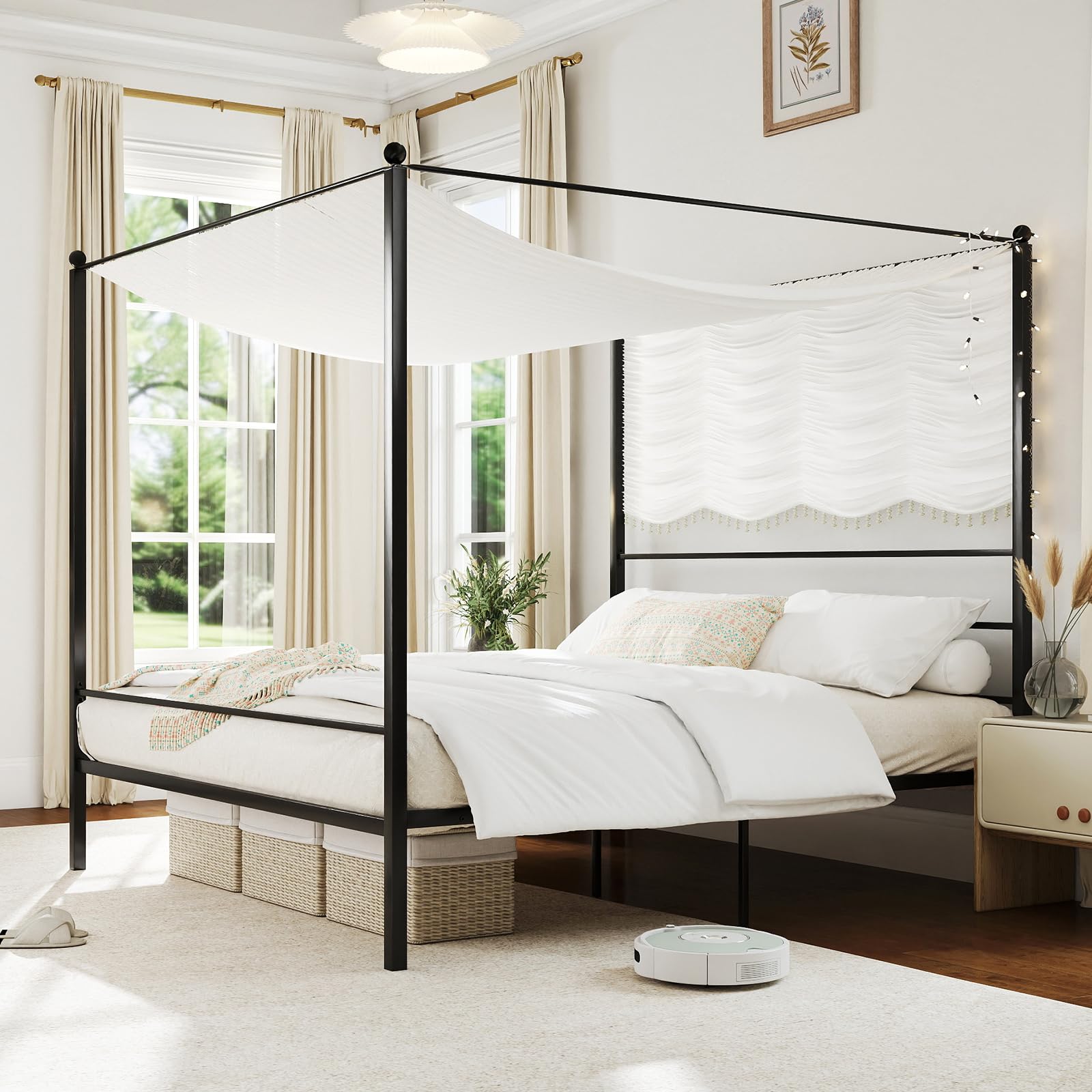 KOMFOTT Twin/Full/Queen/King Size Metal Canopy Bed Frame