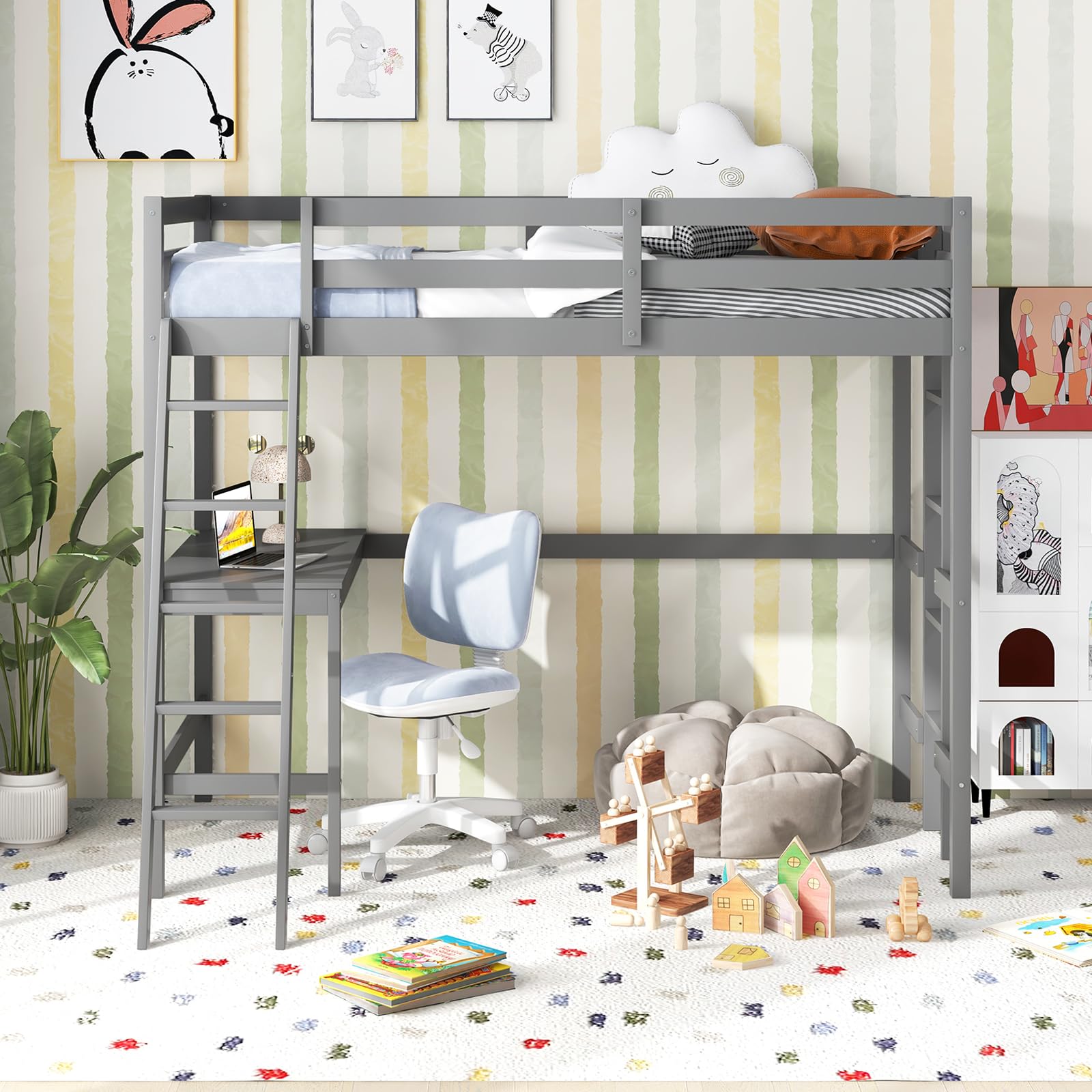 KOMFOTT Twin Loft Bed with Desk