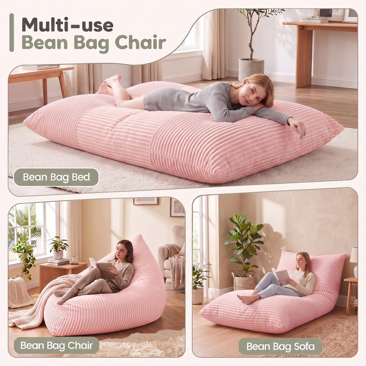 KOMFOTT 3-in-1 Bean Bag Chair Floor Sofa Bed for Adults(73" x 53")