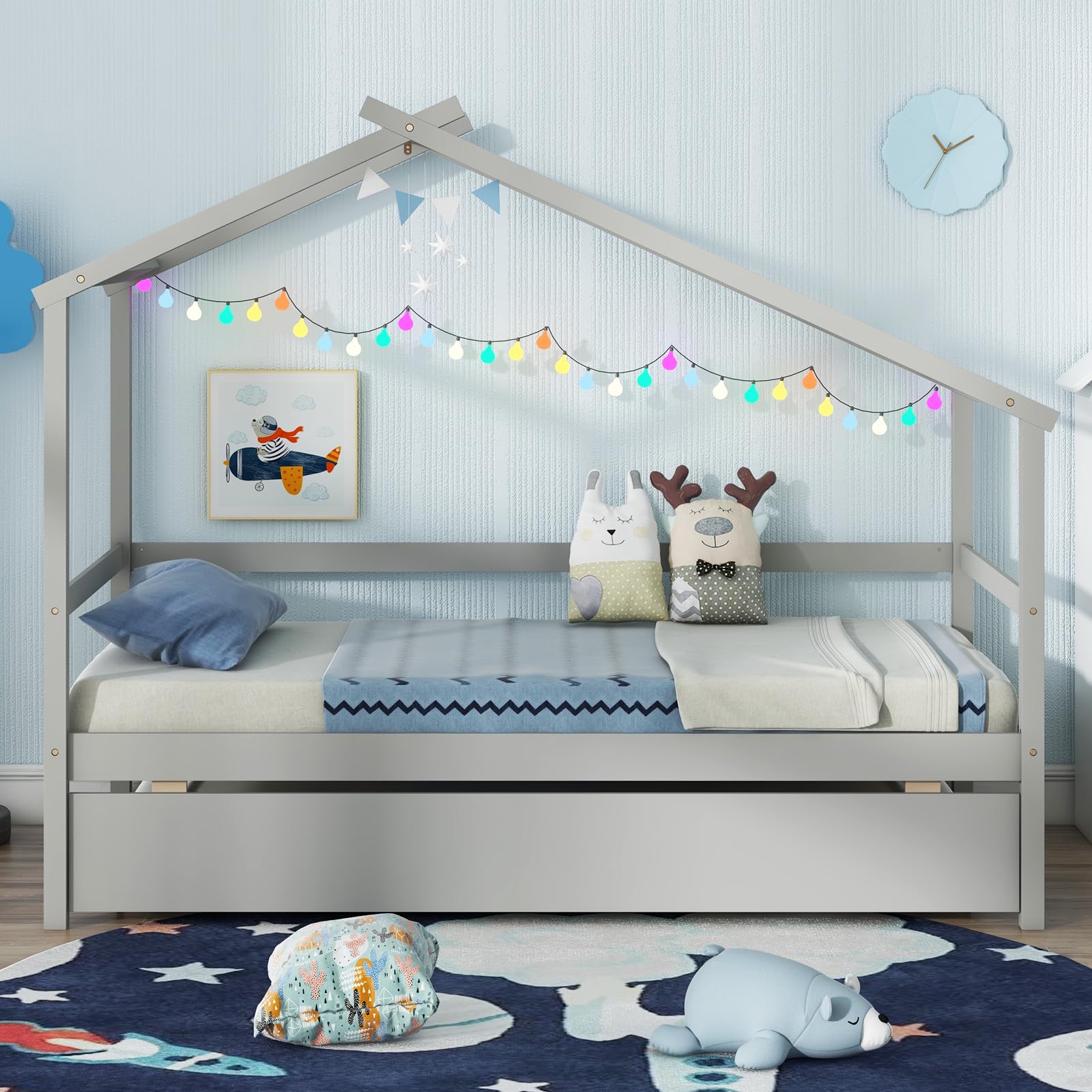 KOMFOTT Twin Size House Bed with Trundle