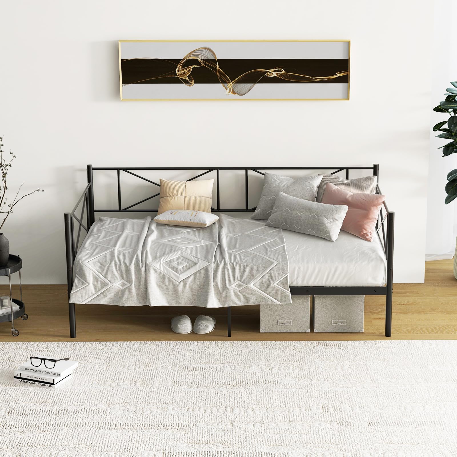 KOMFOTT Twin Size Metal Daybed Frame Modern 2-in-1 Sofa Daybed