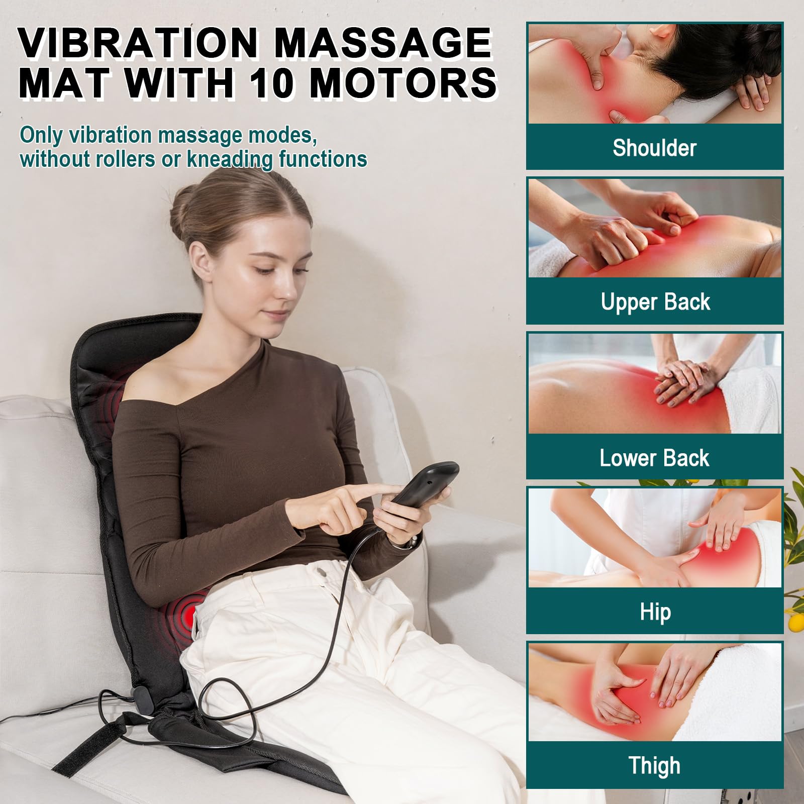 KOMFOTT Massage Seat Cushion Back Massager with Heat Chair Massager, 10 Vibration Nodes & 2 Heat Pads