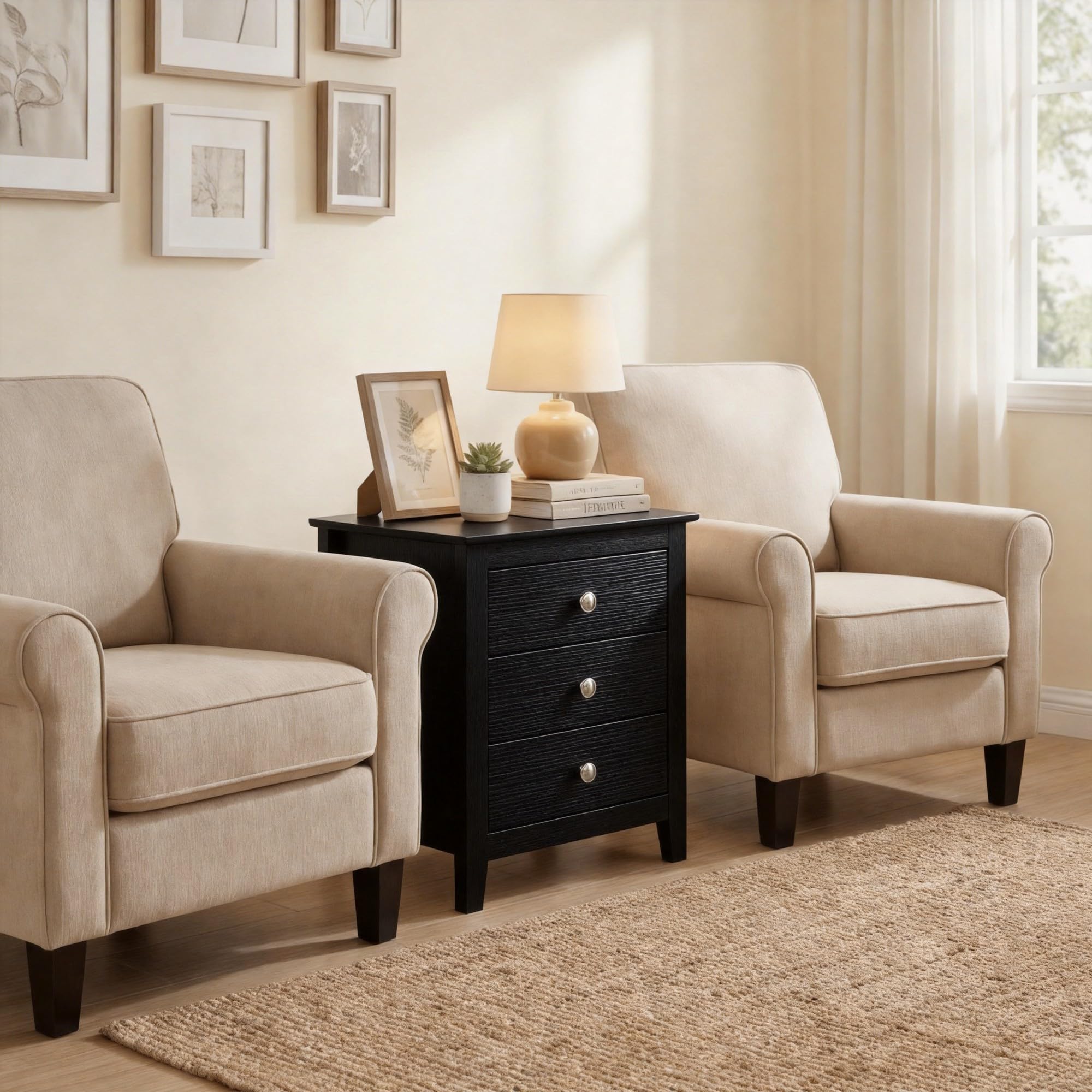 KOMFOTT Modern Farmhouse Nightstand with 3 Drawers(1/2)