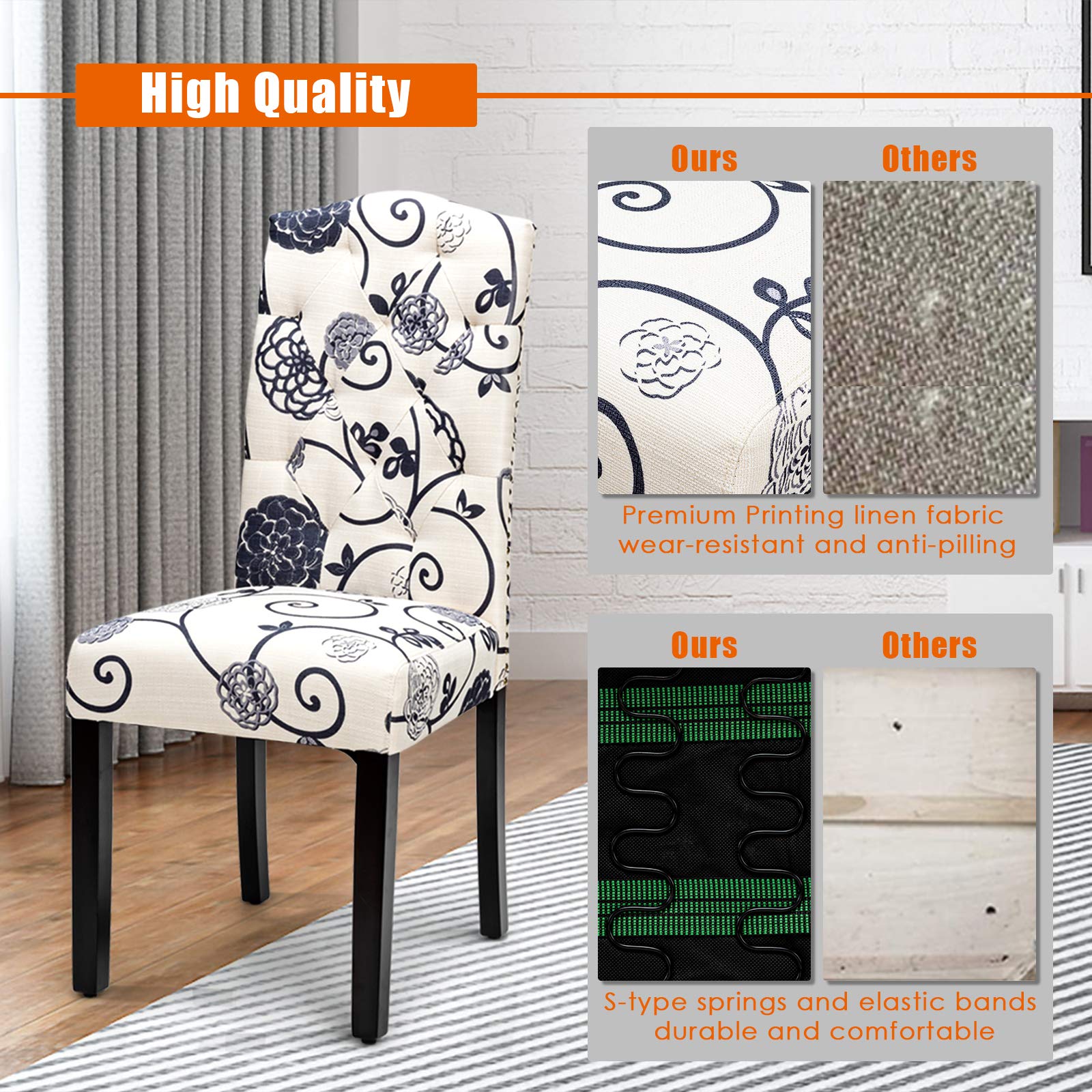 KOMFOTT Set of 2/4 Tufted Fabric Dining Chairs with Padded Seat and Tall Backrest