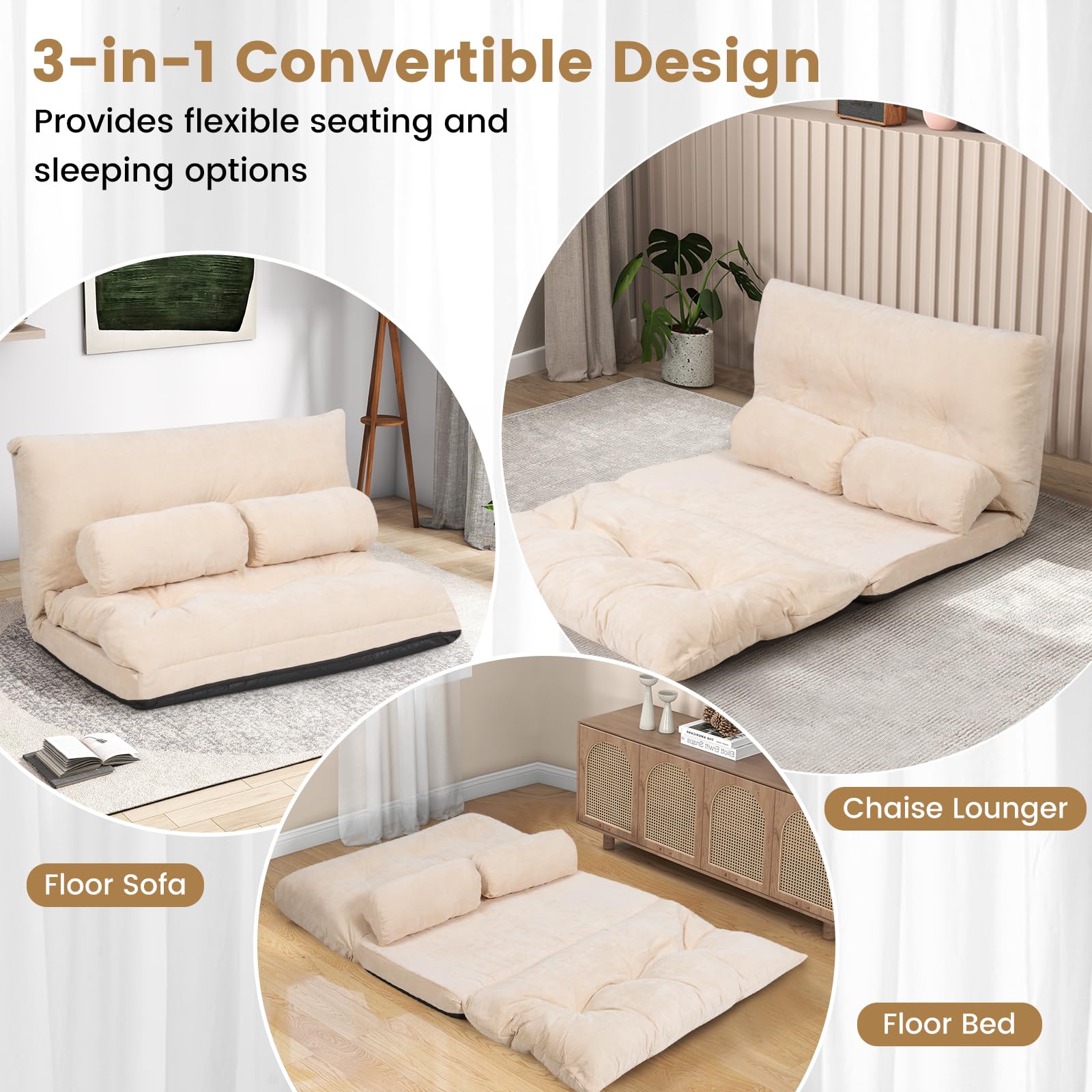 KOMFOTT Foldable Floor Lazy Sofa with 2 Pillows