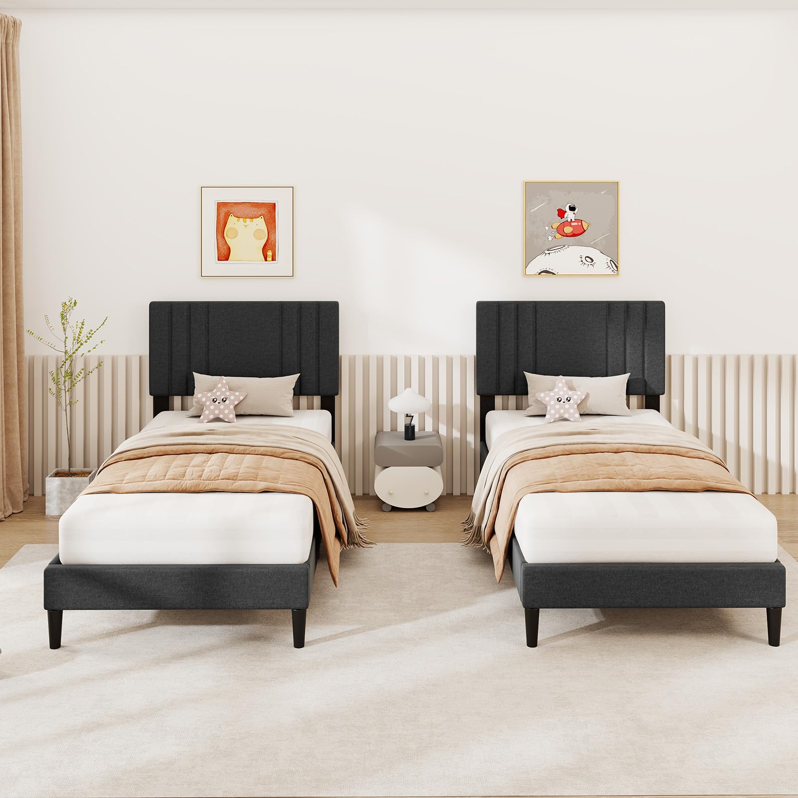 KOMFOTT Upholstered Platform Bed Frame(Vertical Channel Tufted)