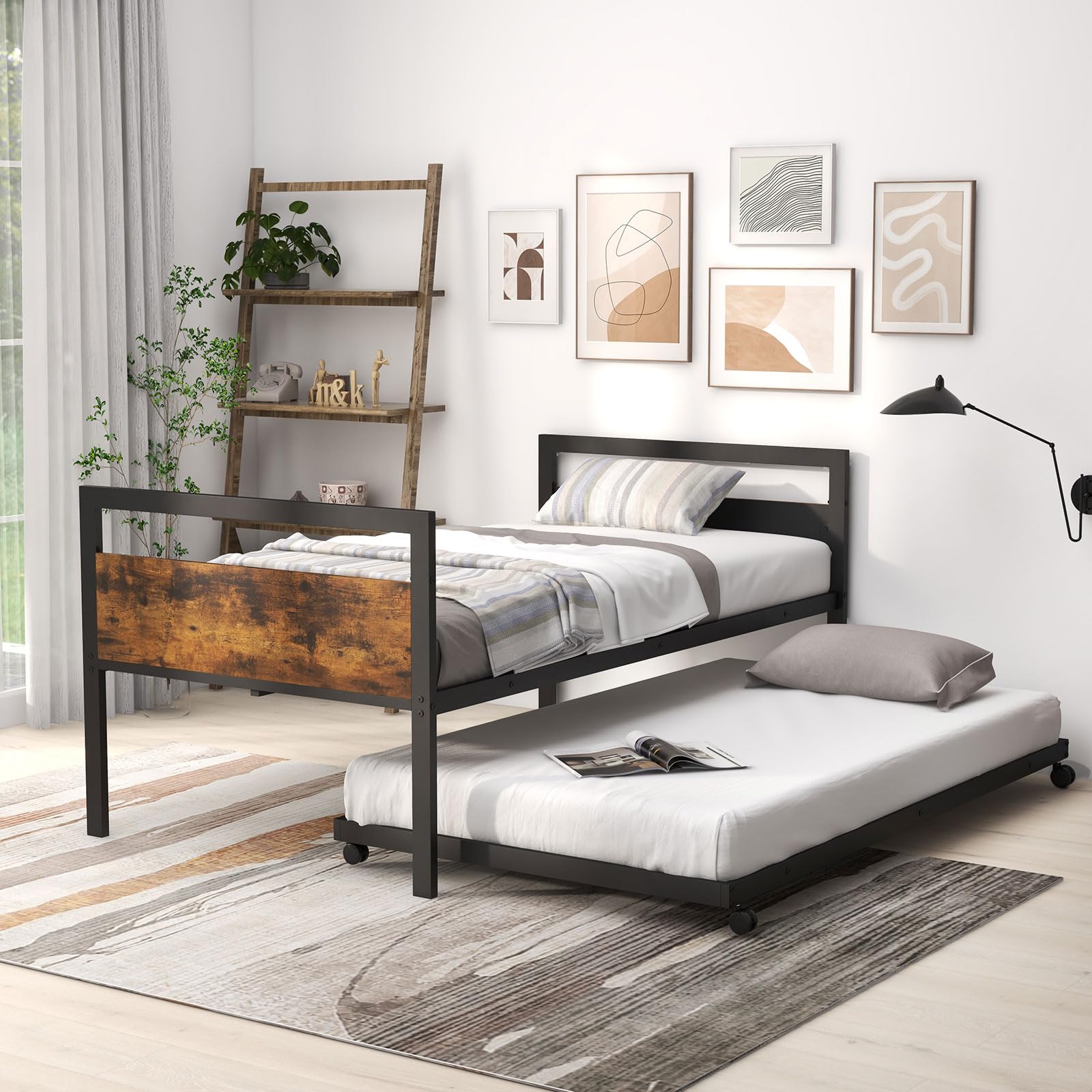 KOMFOTT Twin Size Metal Daybed with Trundle