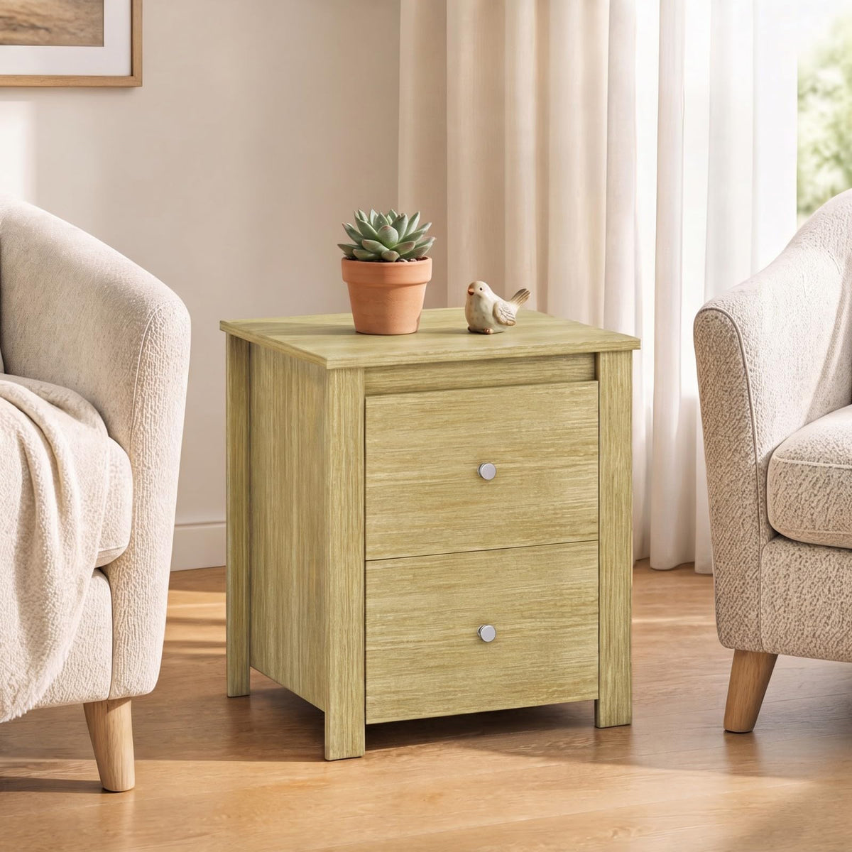 KOMFOTT Nightstand with 2 Drawers Modern Wooden Bedside Table(1/2)