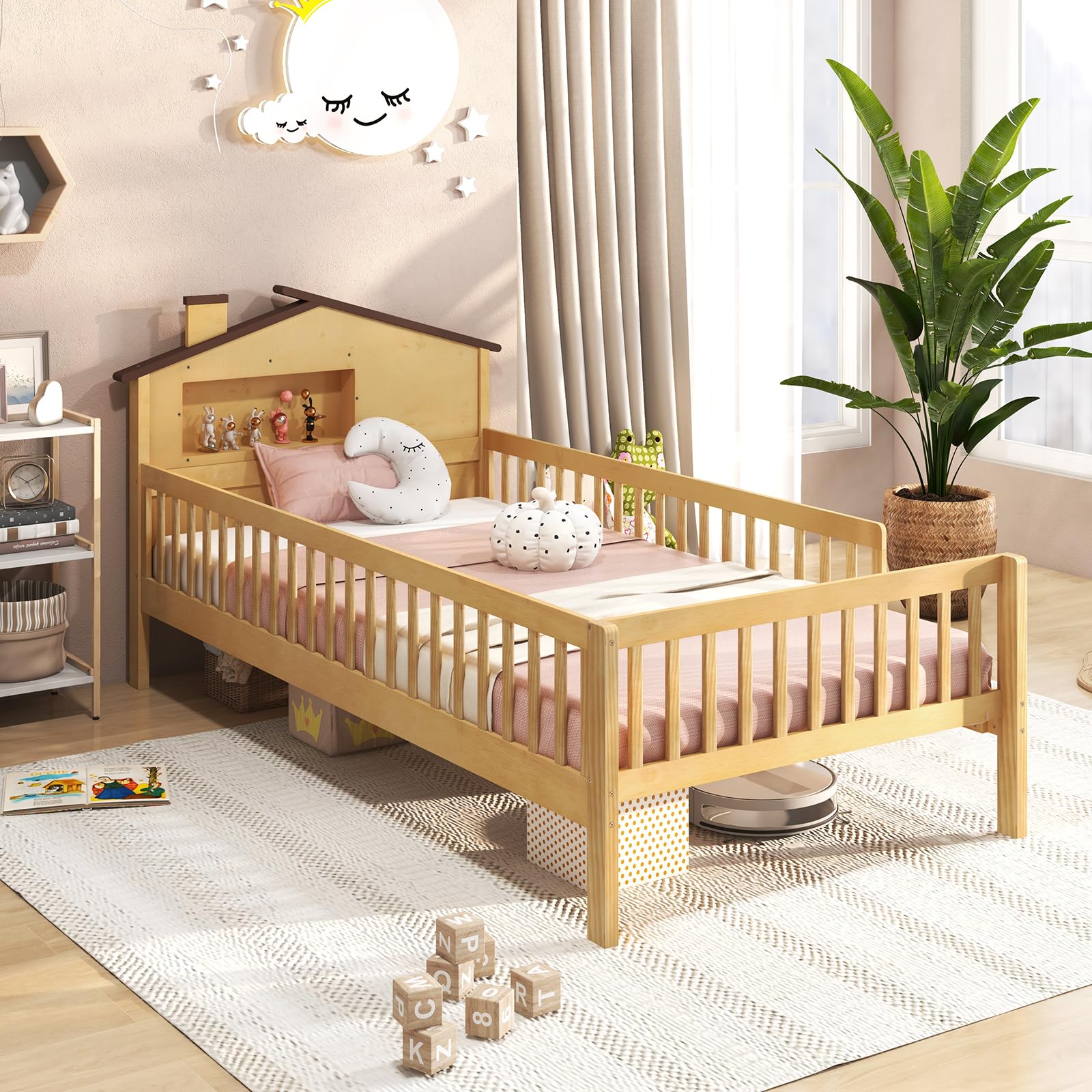 KOMFOTT Twin Size Bed Frame with House Shaped Headboard