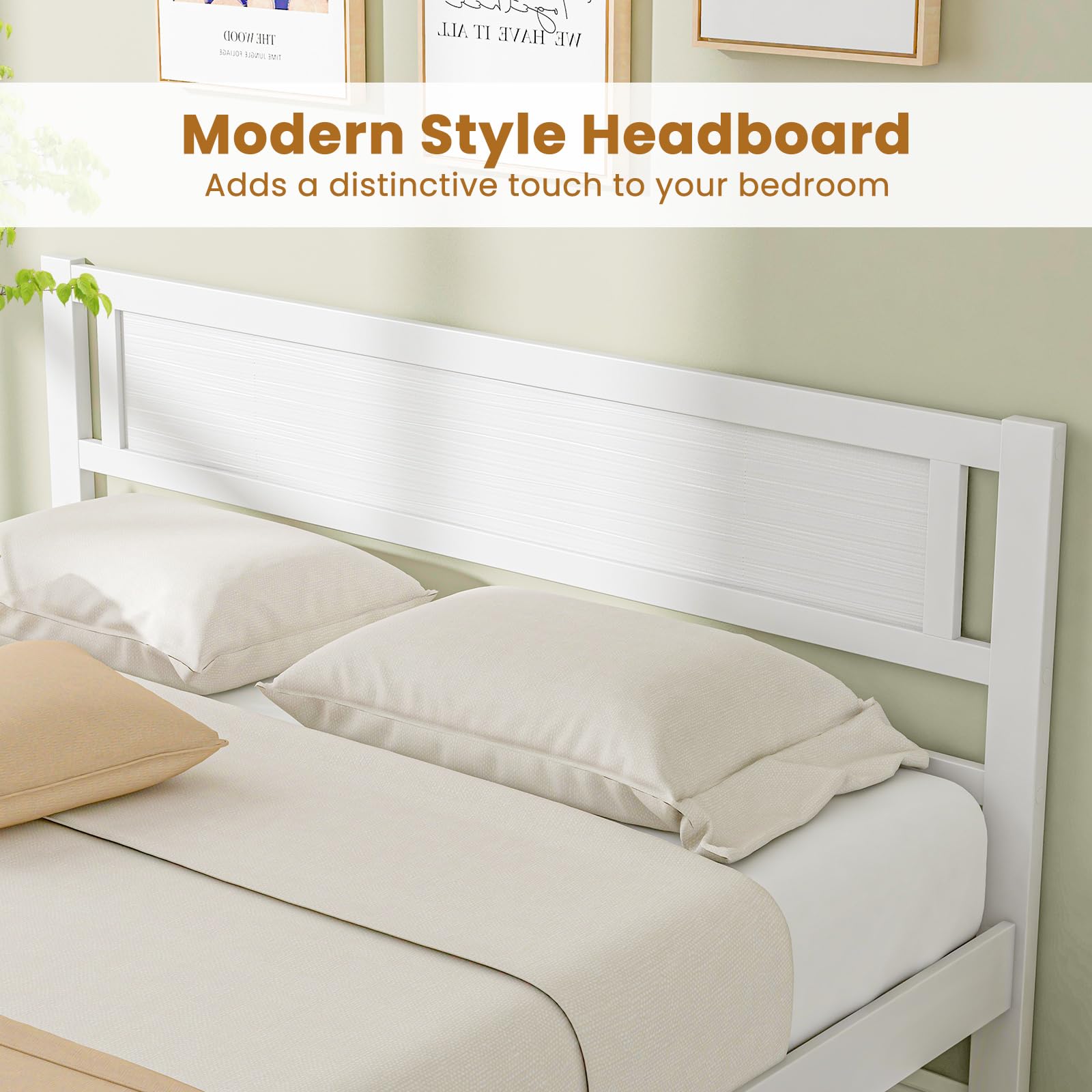 KOMFOTT Queen Size Wood Platform Bed Frame with Headboard