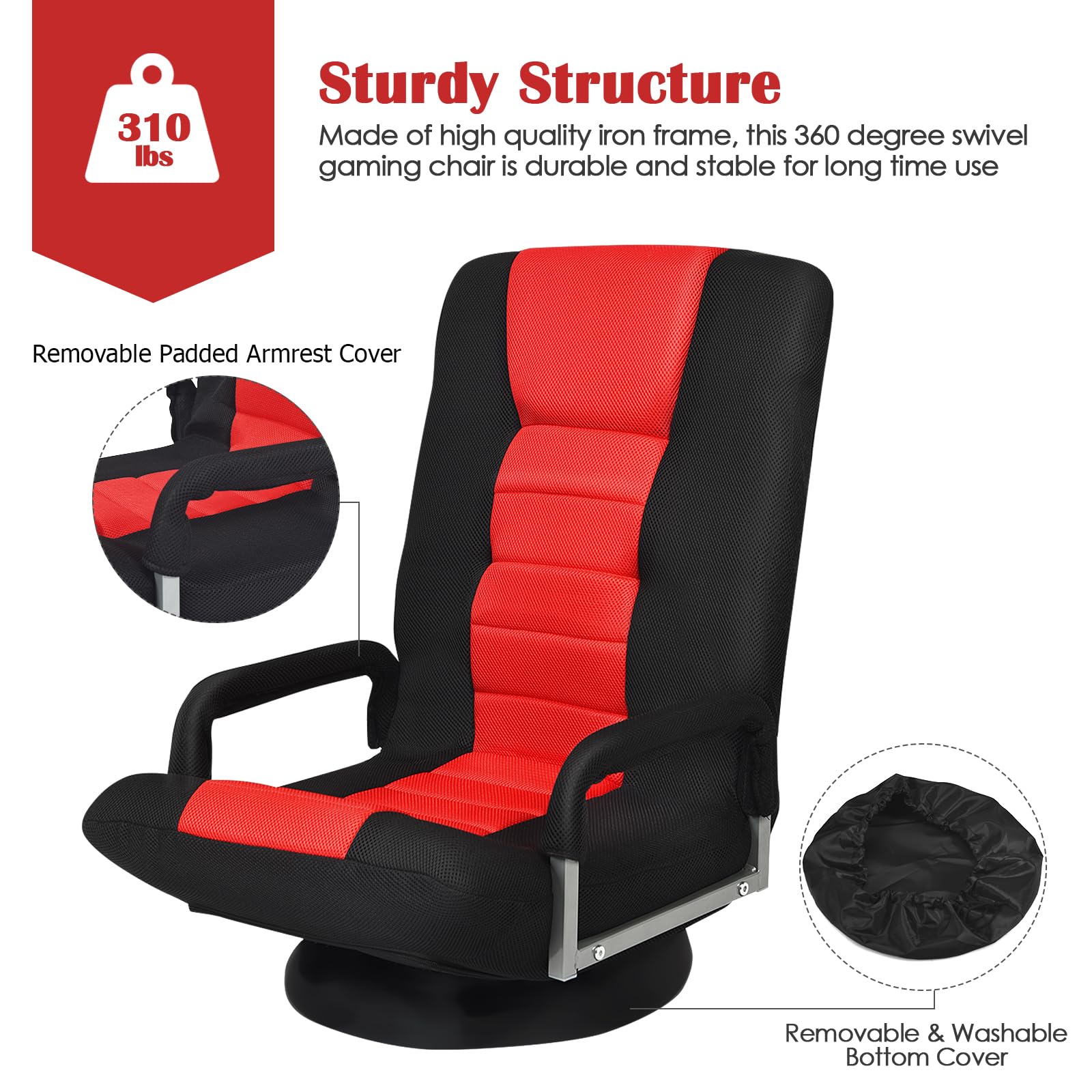 360-Degree Swivel Gaming Floor Chair, Foldable Backrest - KOMFOTT