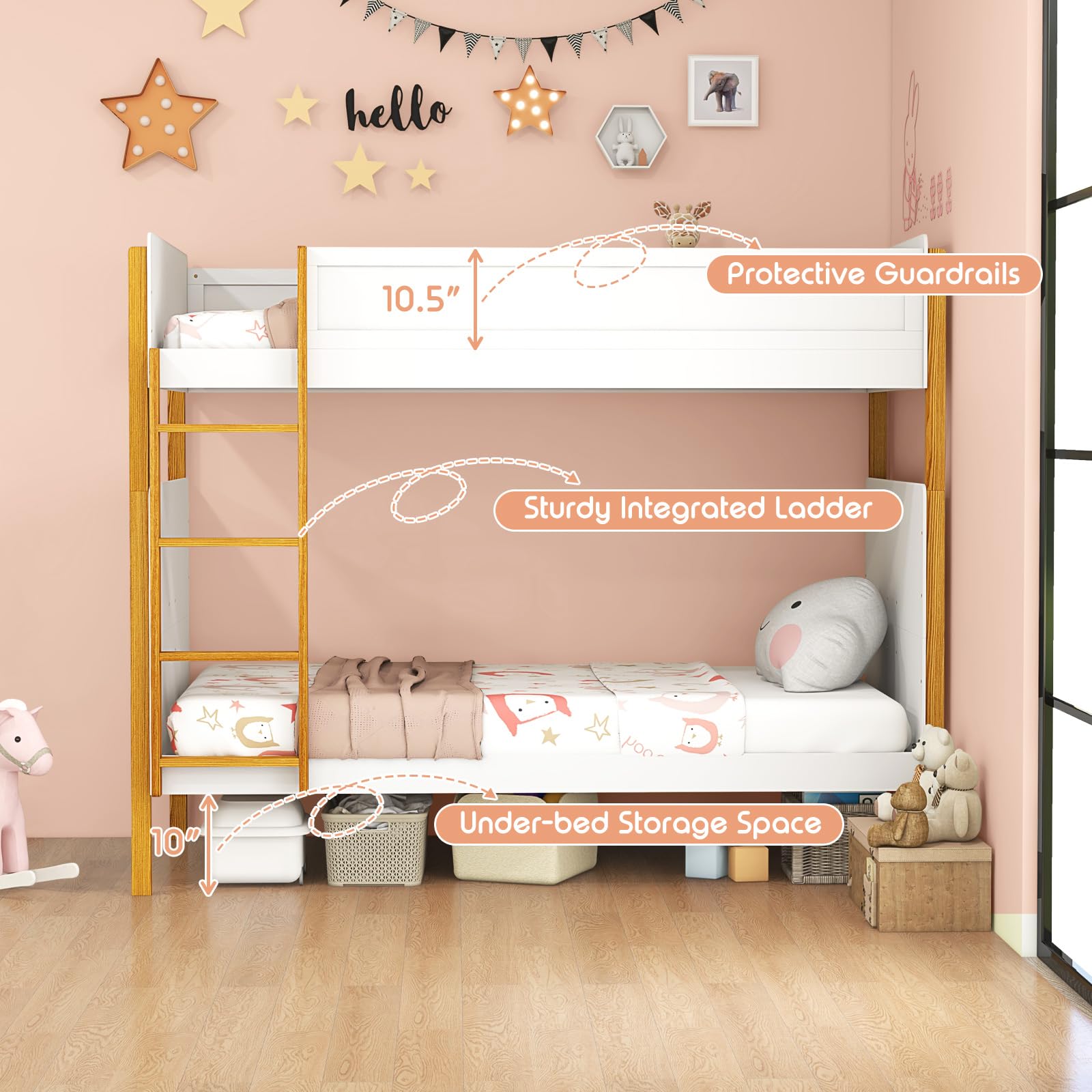 KOMFOTT Twin Over Twin Bunk Bed Solid Wood Bunk Bed Frame