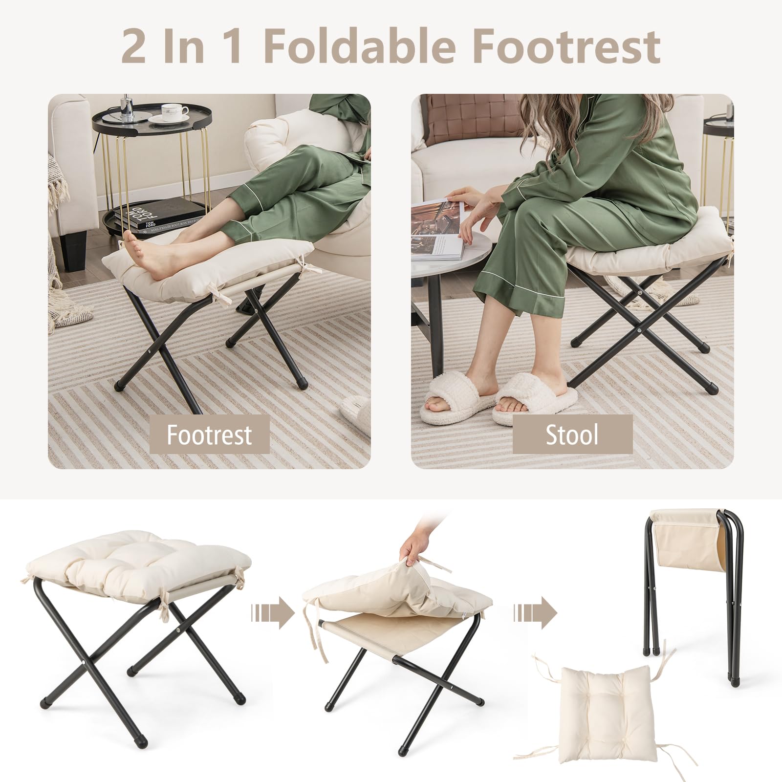 KOMFOTT Lazy Sofa Chair with Ottoman, Upholstered Leisure Lounge Armchair with Folding Footrest, Side Storage Pocket