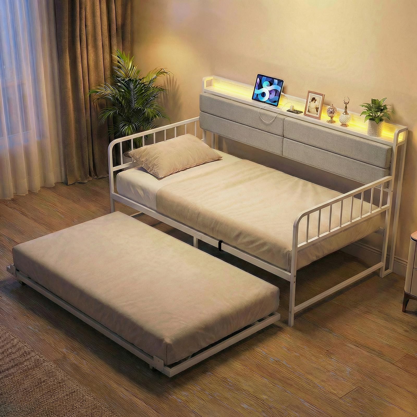 KOMFOTT Twin Size Daybed with Trundle & LED Light