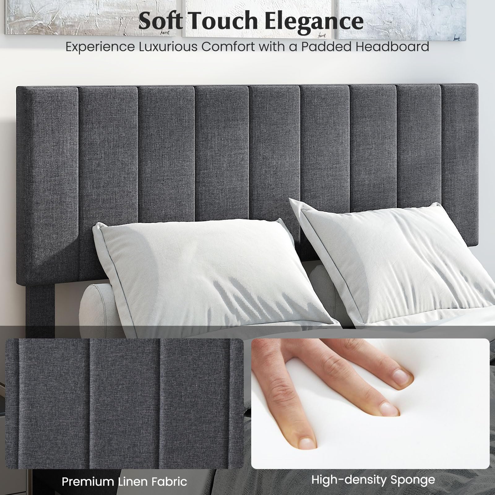 KOMFOTT Linen Upholstered Bed Frame