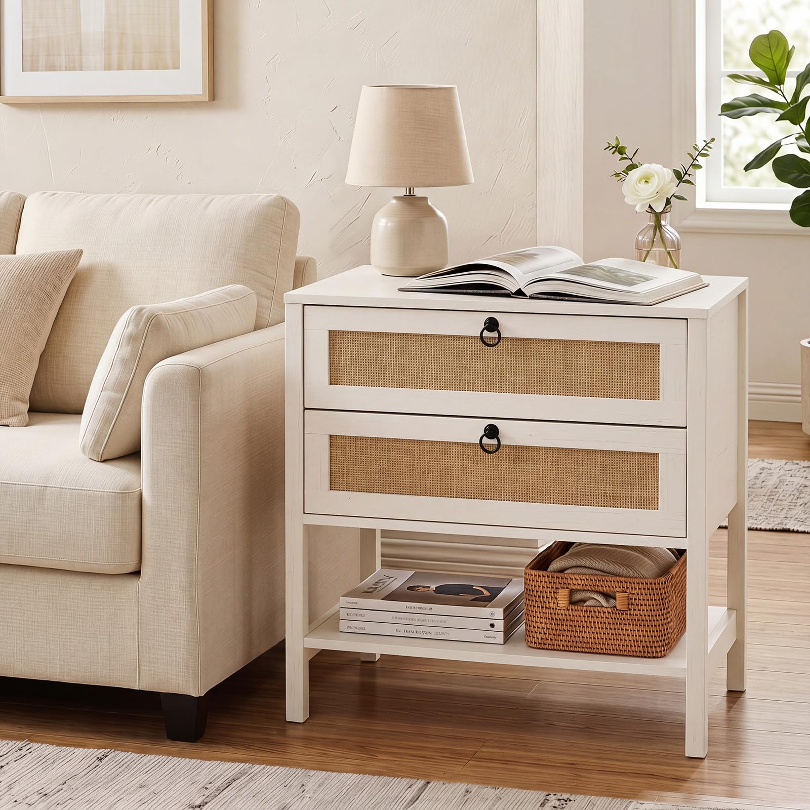 KOMFOTT Rattan Nightstand Bedside Table with 2 Drawers(1/2)