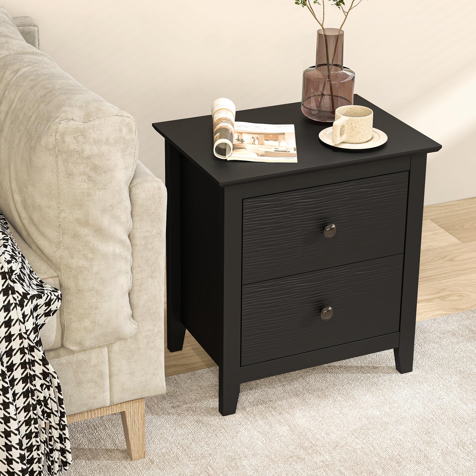 KOMFOTT 2 Drawers Nightstand Set of 1/2（20" x 14.5" x 22"）
