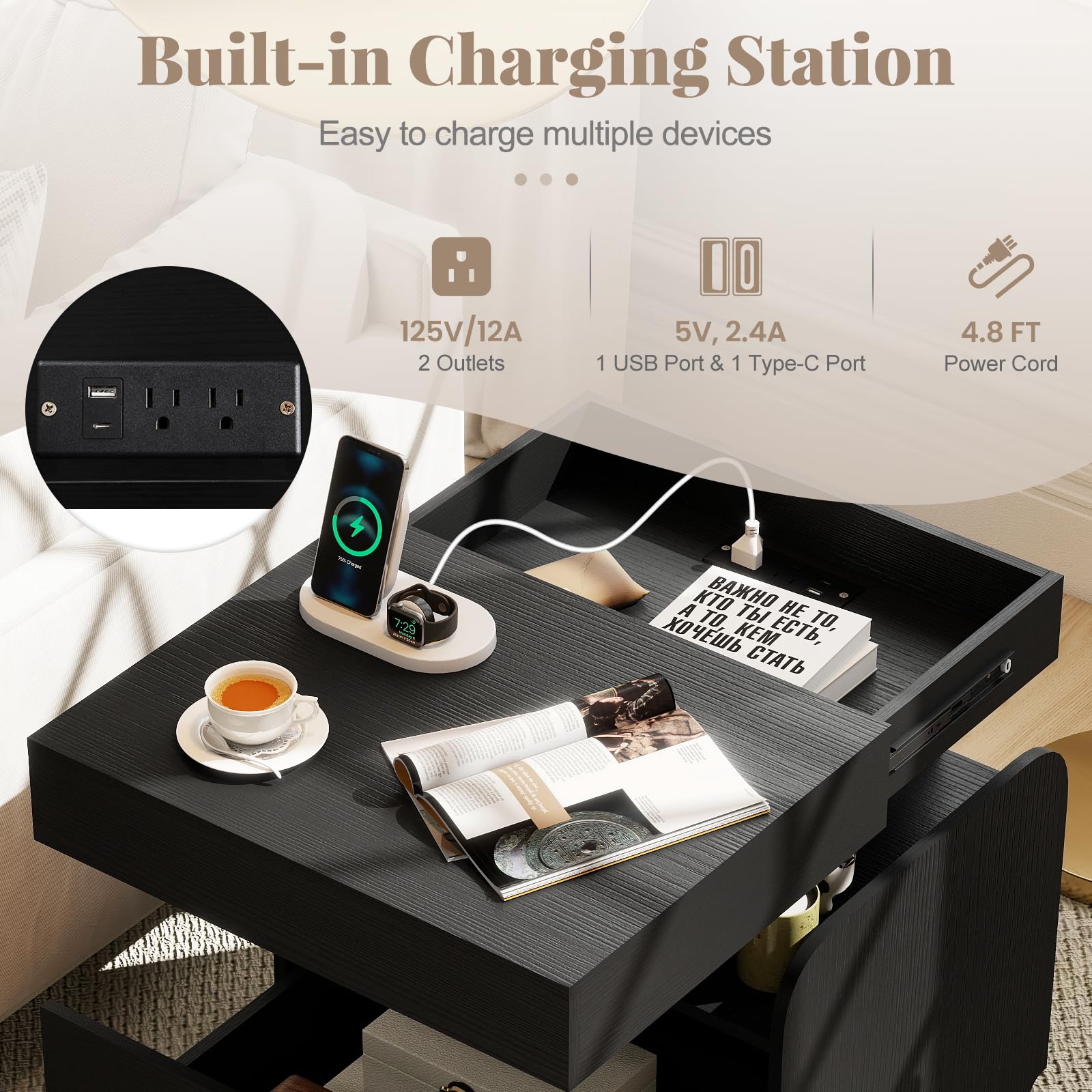 KOMFOTT Nightstand with Charging Station Bedside Table(1/2)