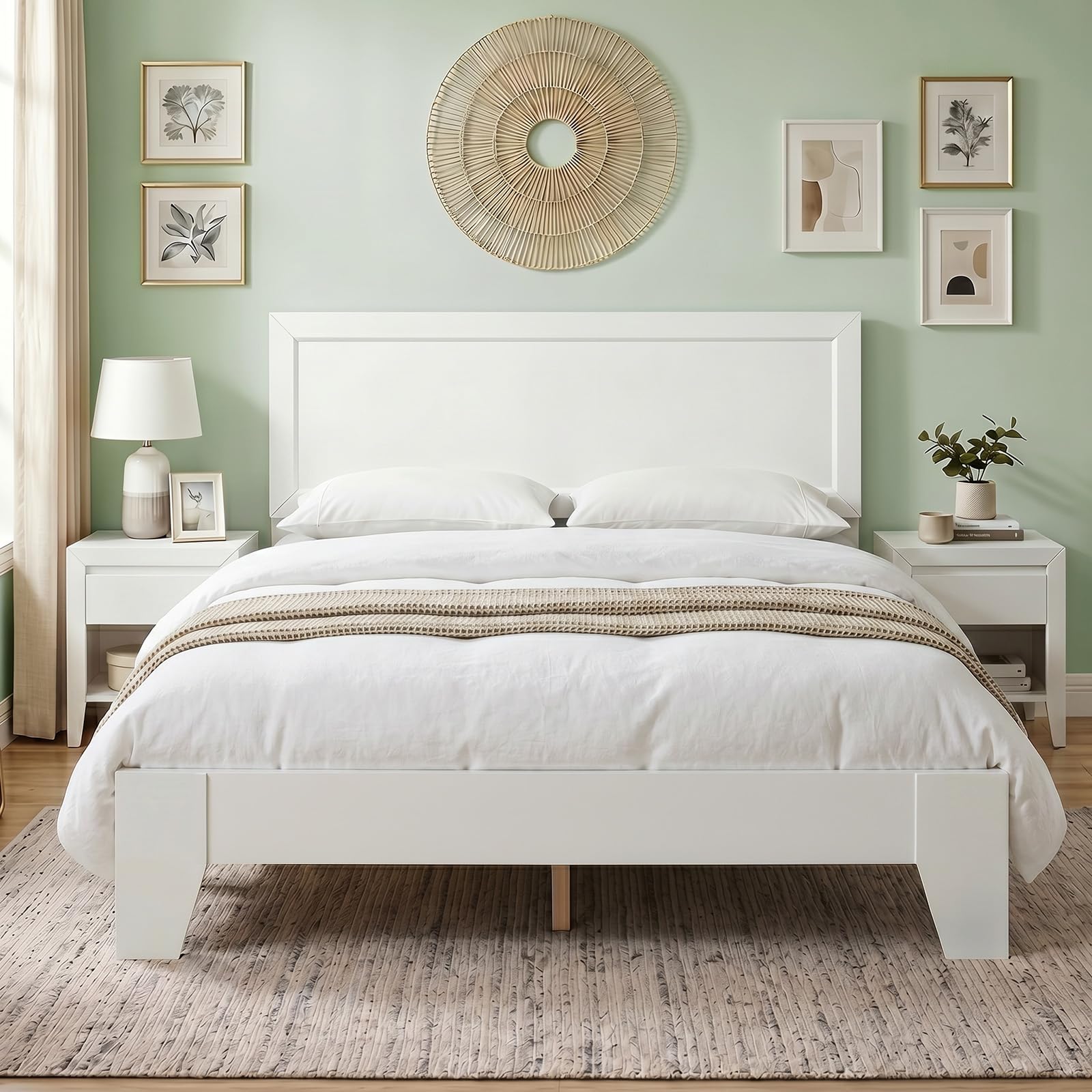 KOMFOTT Full/Twin Size Bed Frame Modern Platform Bed with Headboard