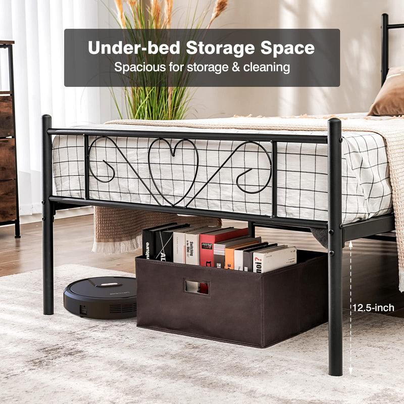 Twin XL Bed Frame, Metal Platform Bed with Heart-Shaped Headboard & Footboard, Mattress Foundation