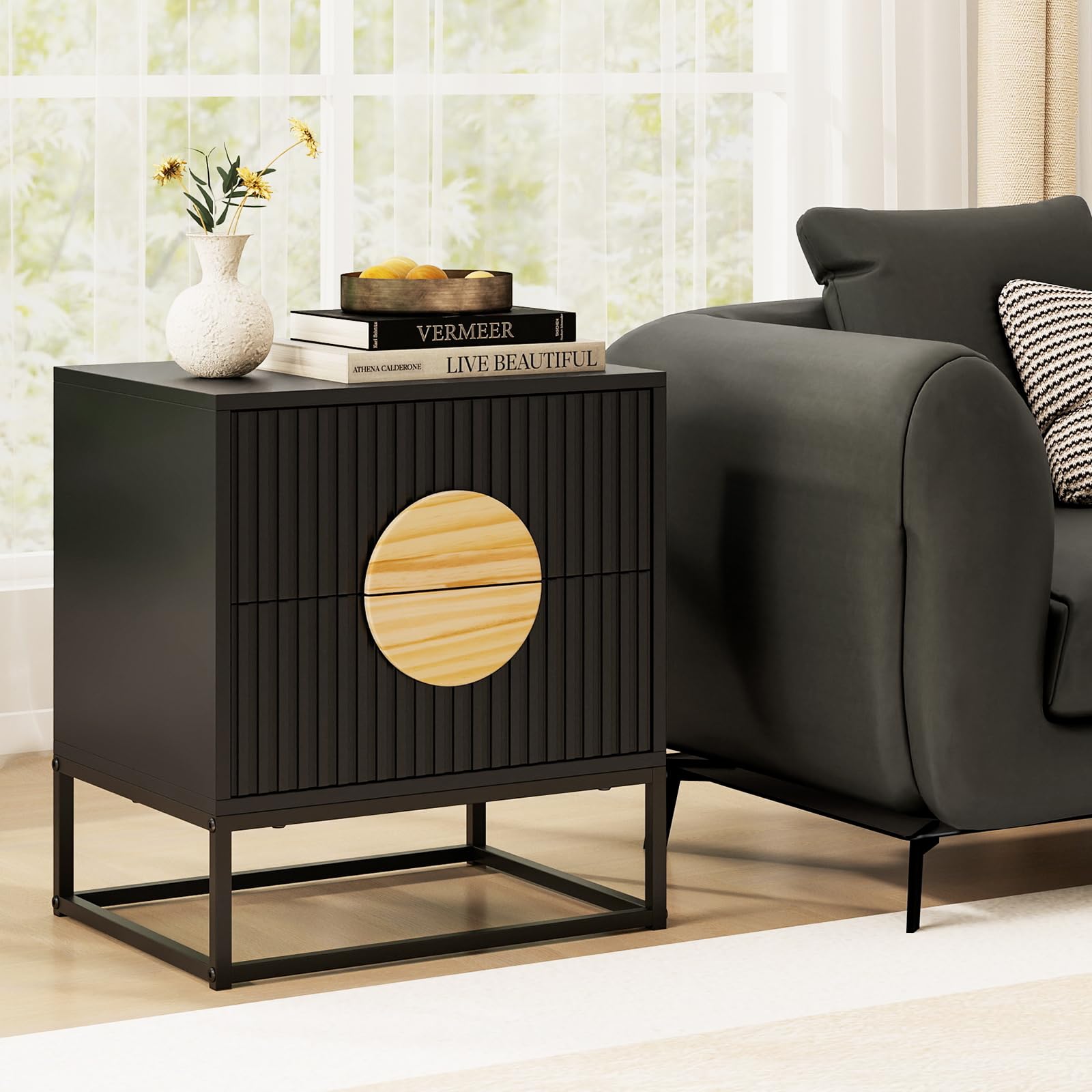 KOMFOTT Fluted Nightstand with 2 Drawers(1/2)