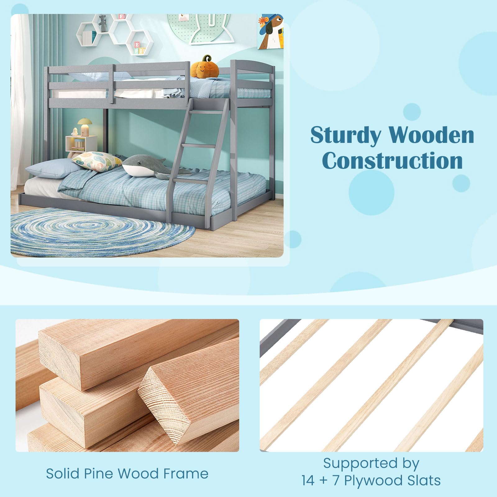 KOMFOTT Low Bunk Bed Twin Over Full