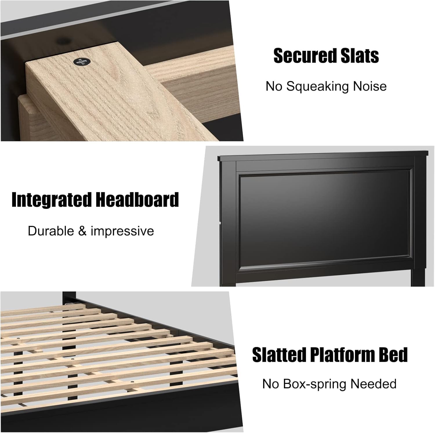 KOMFOTT Queen Size Wood Platform Bed Frame with Headboard