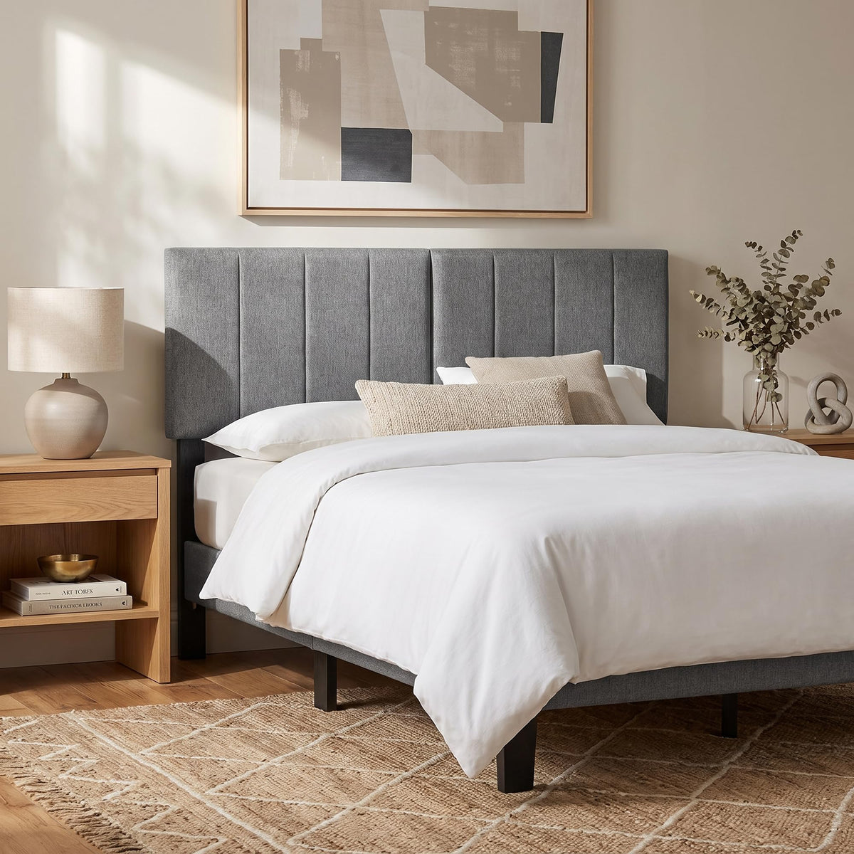 KOMFOTT Linen Upholstered Headboard for Full & Queen Size Bed(Vertical Channel Tufted)