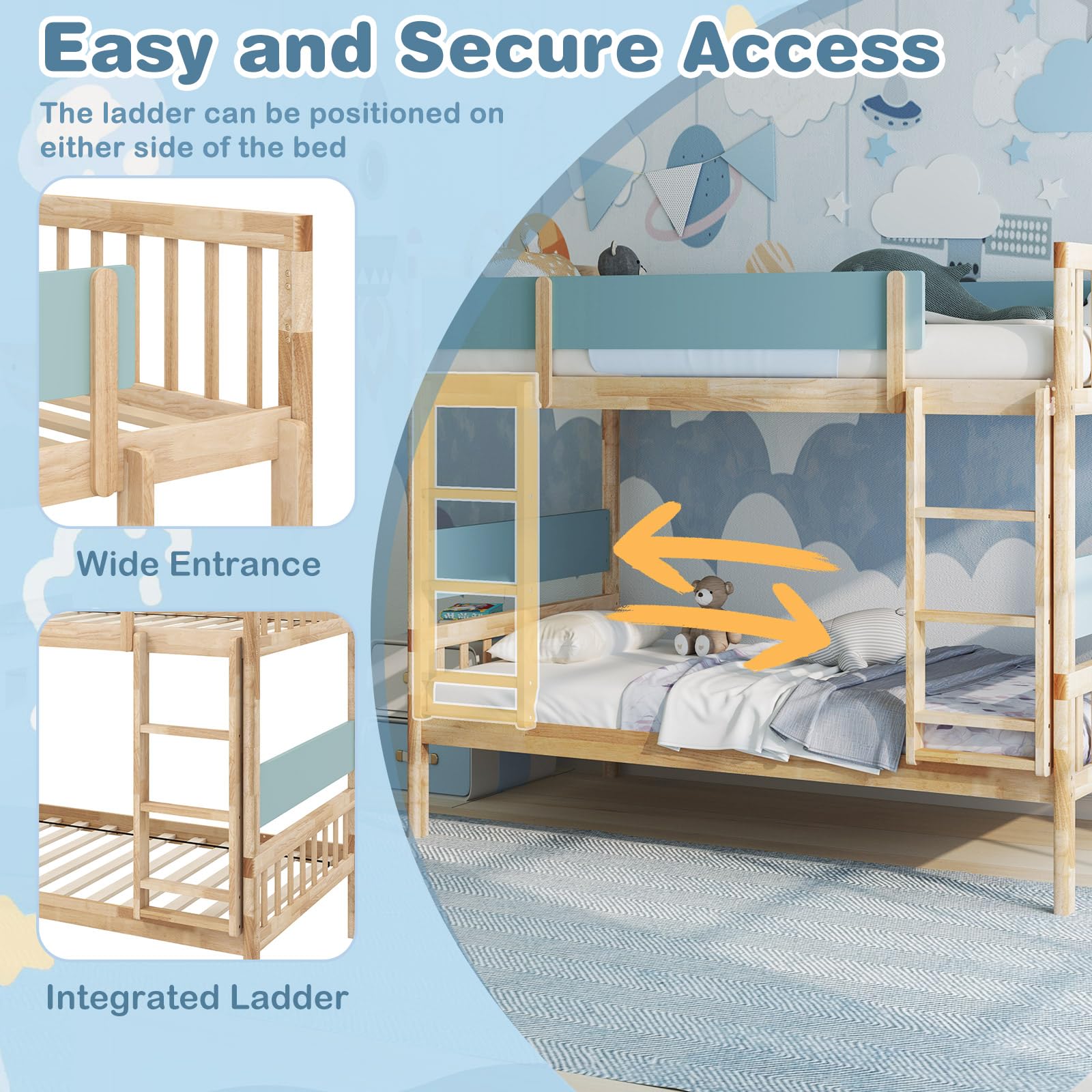 KOMFOTT Convertible Wood Twin Over Twin Bunk Bed