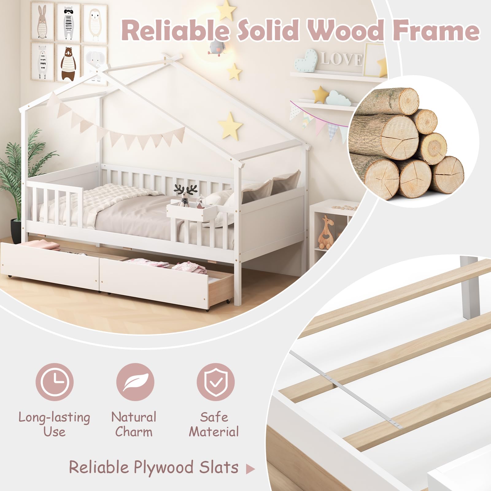 KOMFOTT Twin House Bed with 2 Storage Drawers