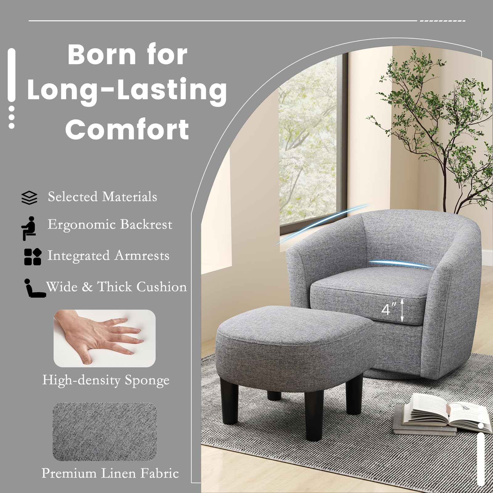 KOMFOTT Swivel Barrel Chair with Ottoman