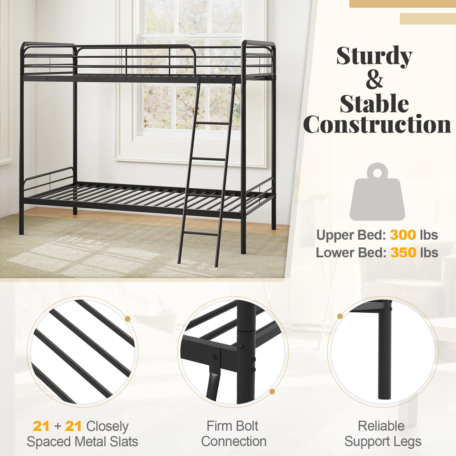 KOMFOTT Metal Twin Over Twin Bunk Bed