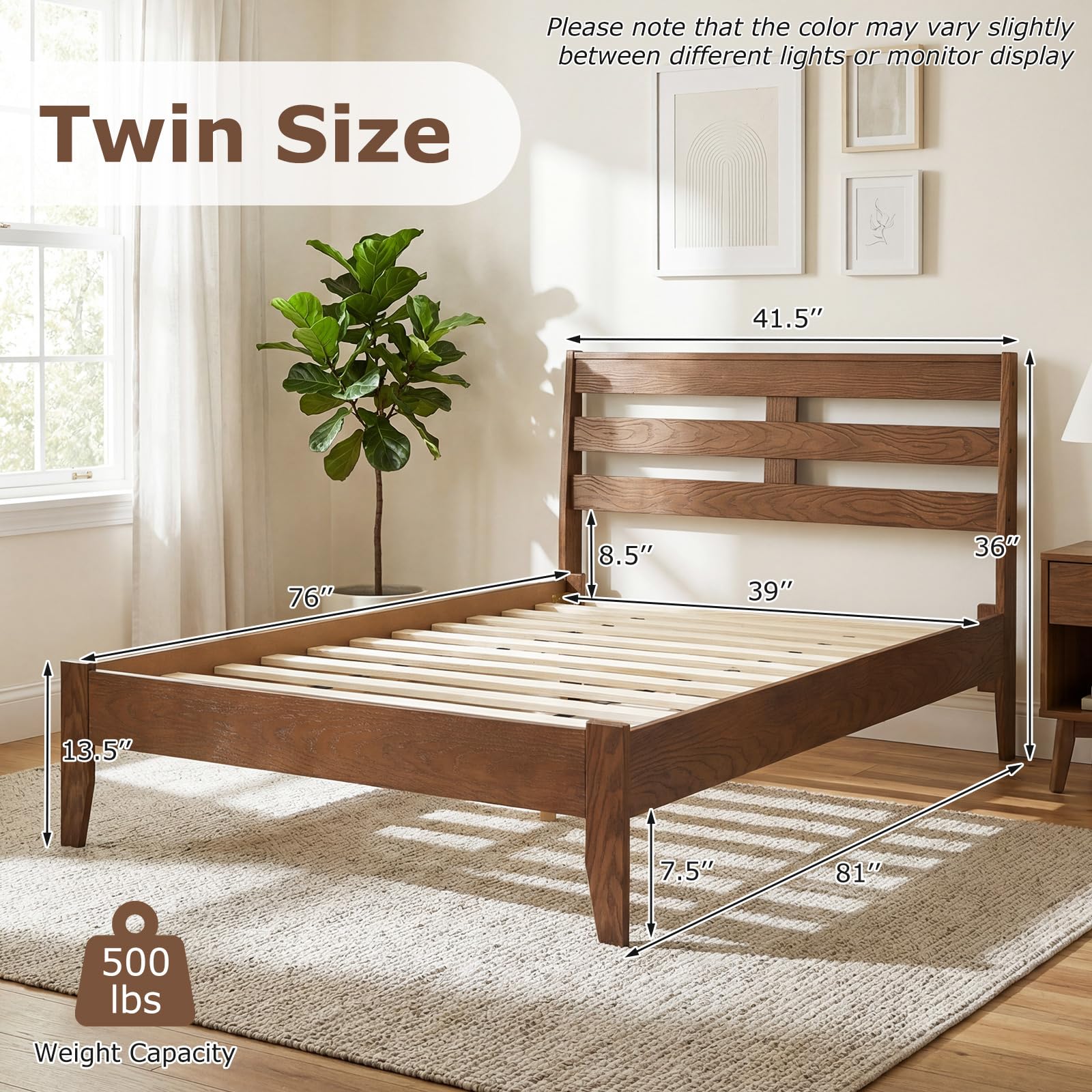 KOMFOTT Twin/Full/Queen Size Rubber Wood Bed Frame with Headboard