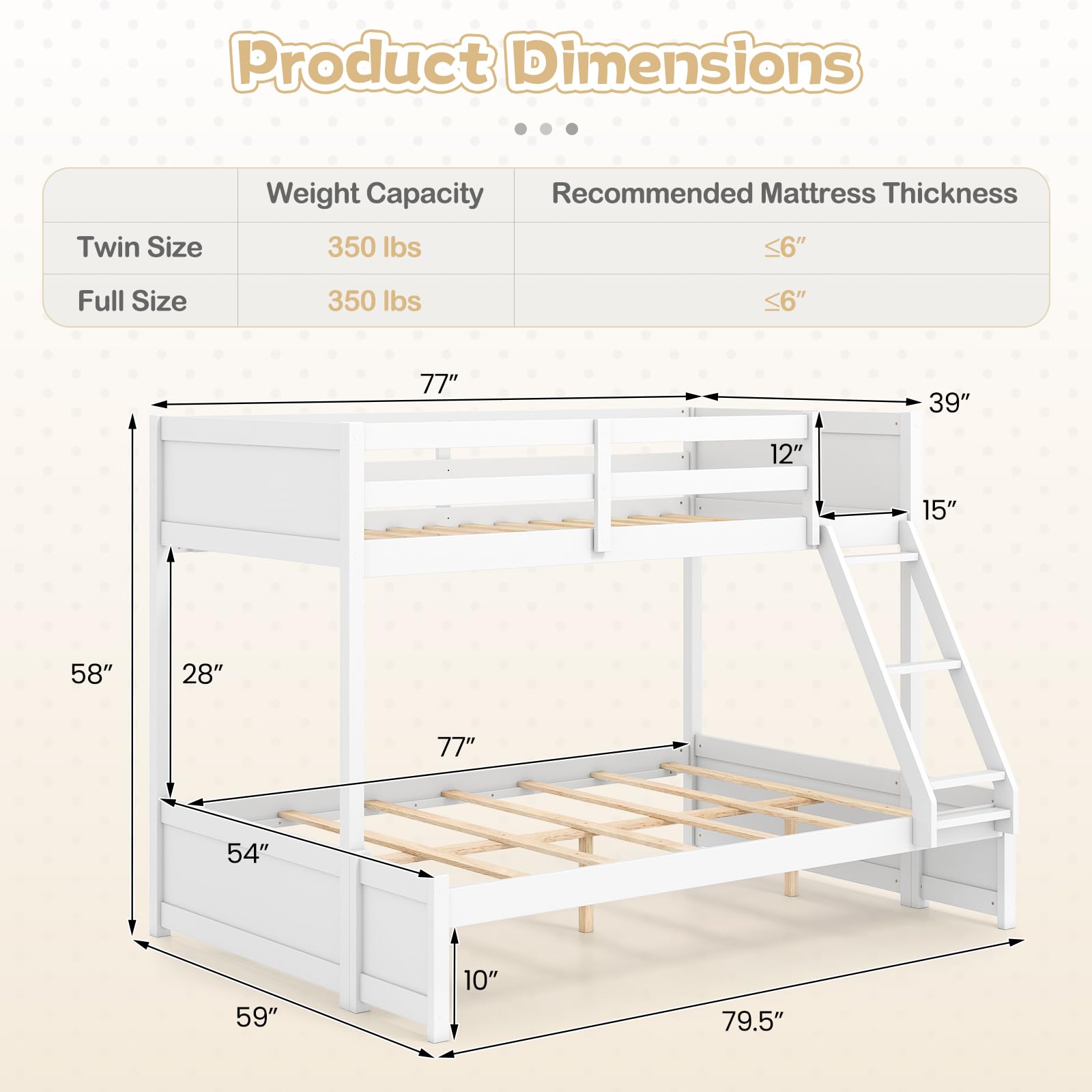 KOMFOTT Twin Over Full Bunk Bed with Full-Length Guardrails