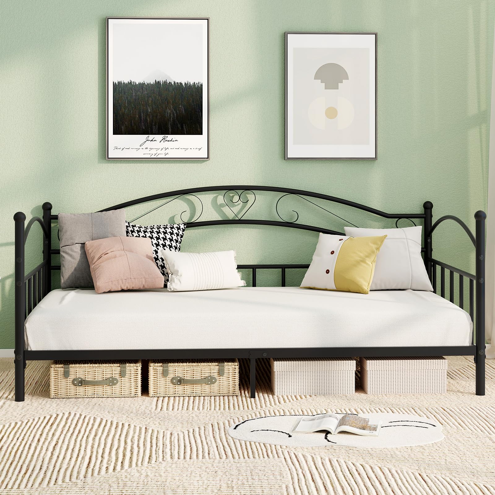 KOMFOTT Twin Size Metal Daybed Frame Sofa Bed with Headboard