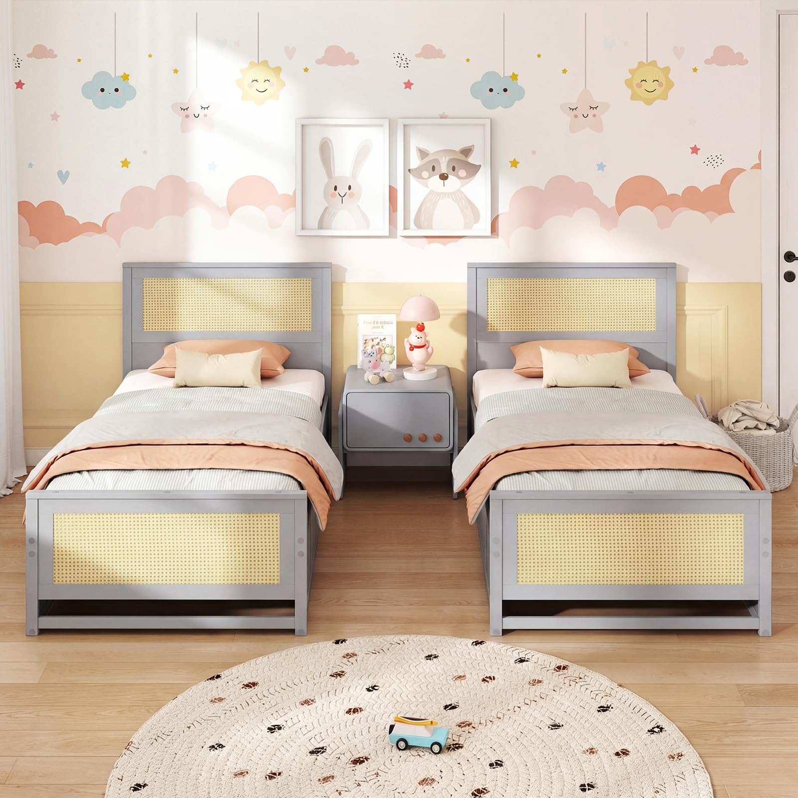 KOMFOTT Rattan Bed Frame with 2 Storage Drawers