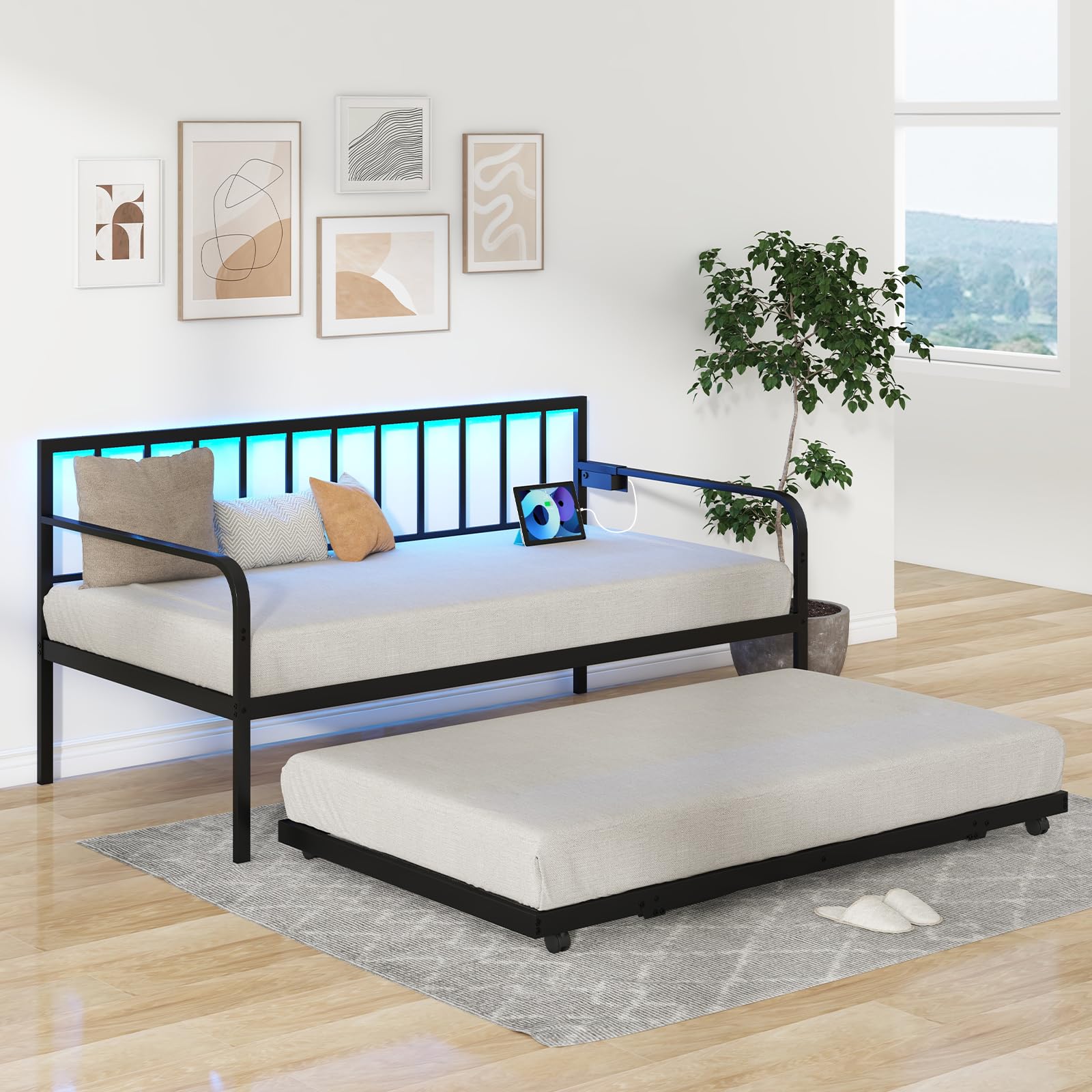 KOMFOTT Twin Metal Daybed with Pop Up Trundle