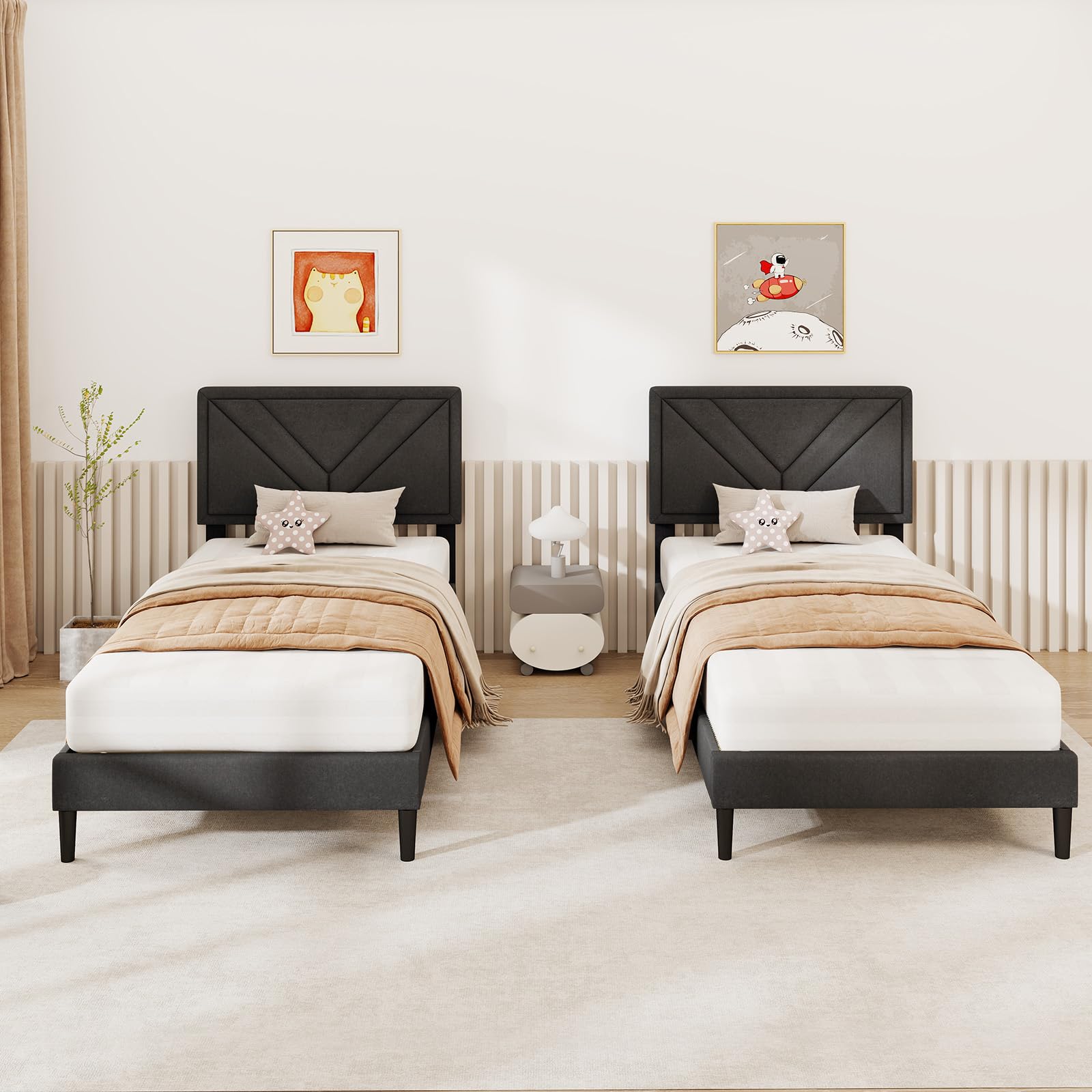 KOMFOTT Upholstered Platform Bed Frame(Diagonal Channel Tufted)