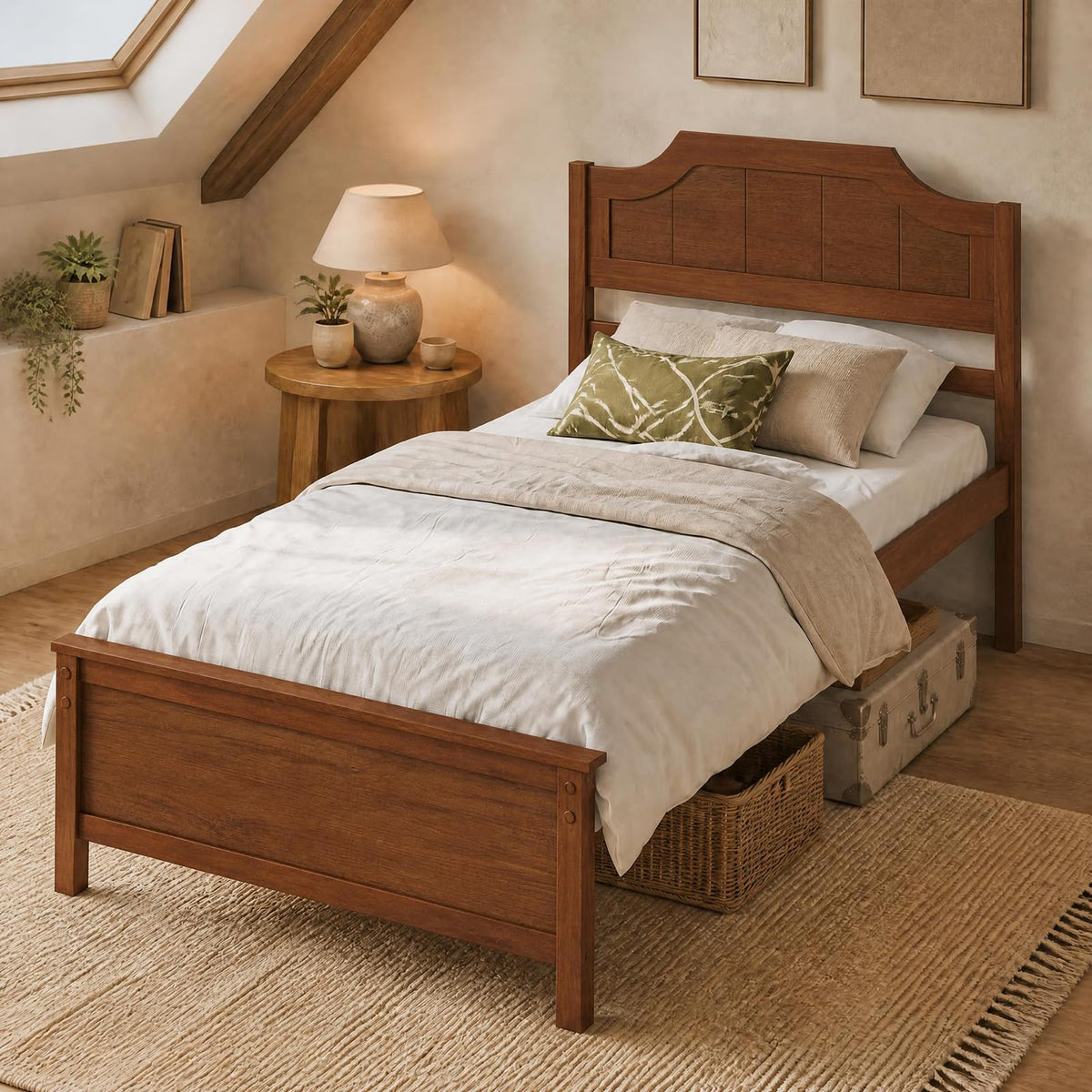 KOMFOTT Twin/Full/Queen/King Size Bed Frame with Headboard Wood Platform Bed