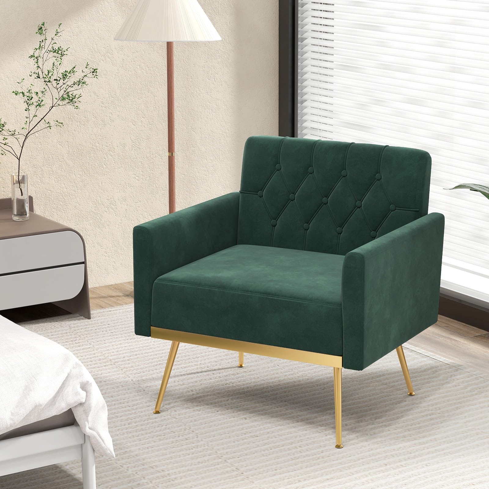 KOMFOTT Velvet Accent Chairs Set of 1/2 Modern Tufted Arm Chair