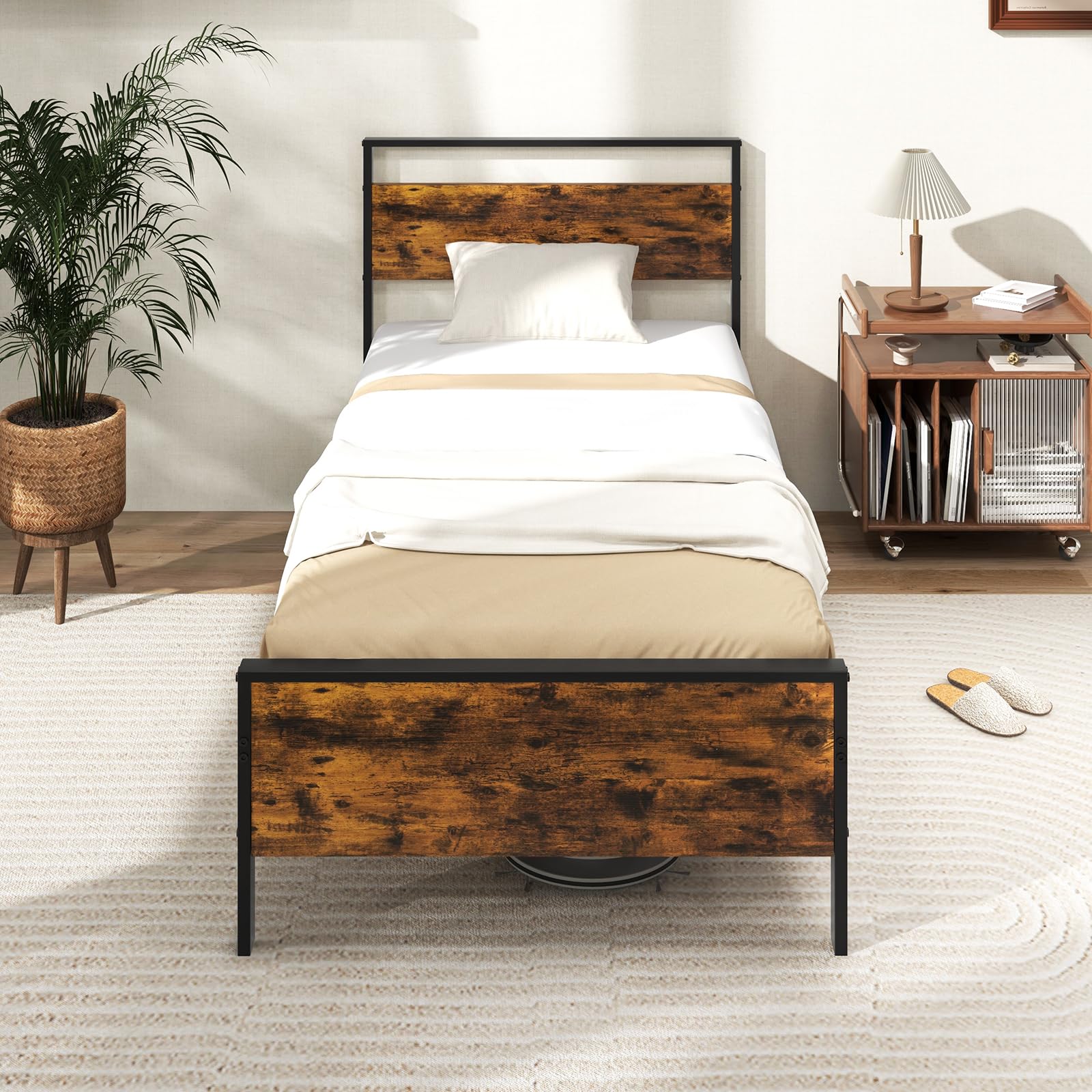 KOMFOTT  Metal Bed Frame with Footboard & Headboard  Heavy-Duty Platform Bed