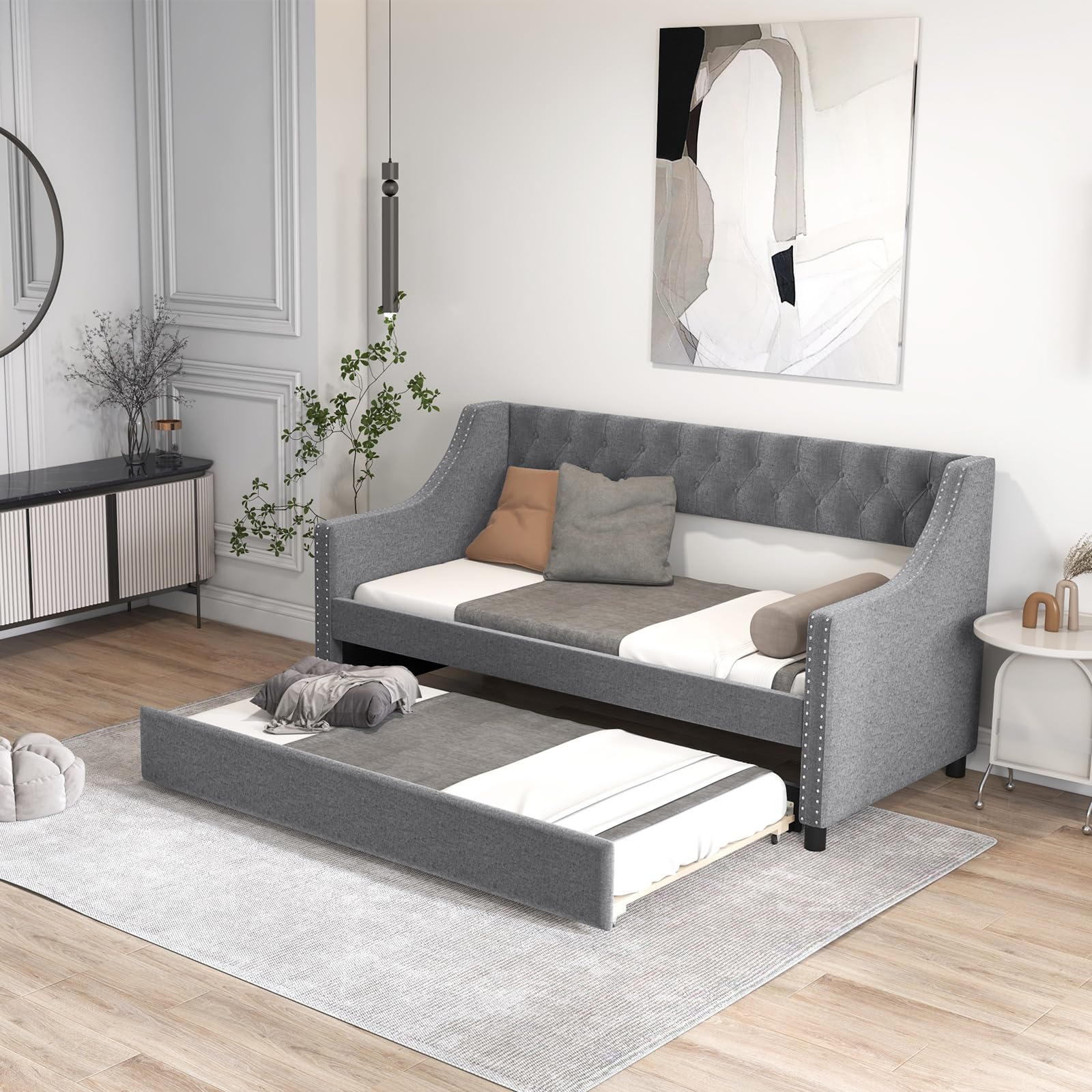 KOMFOTT Upholstered Twin Daybed with Trundle
