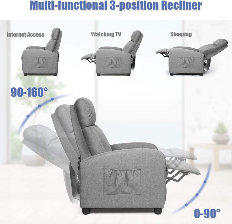 KOMFOTT Recliner Chair with Adjustable Backrest & Footrest, Living Room Ergonomic Single Sofa with Remote and Side Pocket