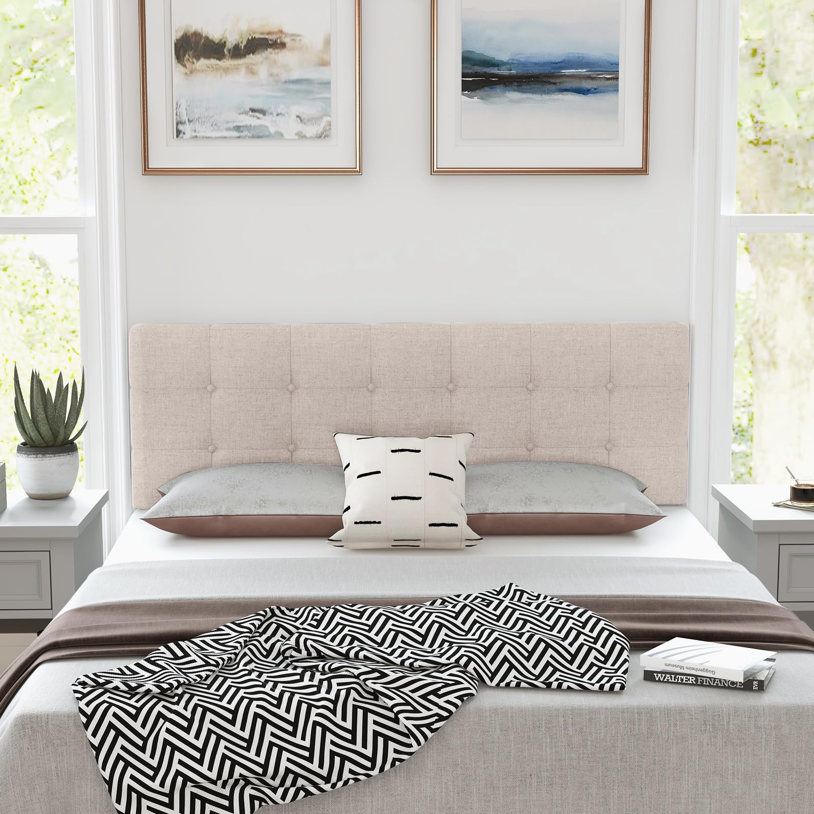 KOMFOTT Linen Upholstered Headboard for Full & Queen Size Bed Frame(Button Tufted)