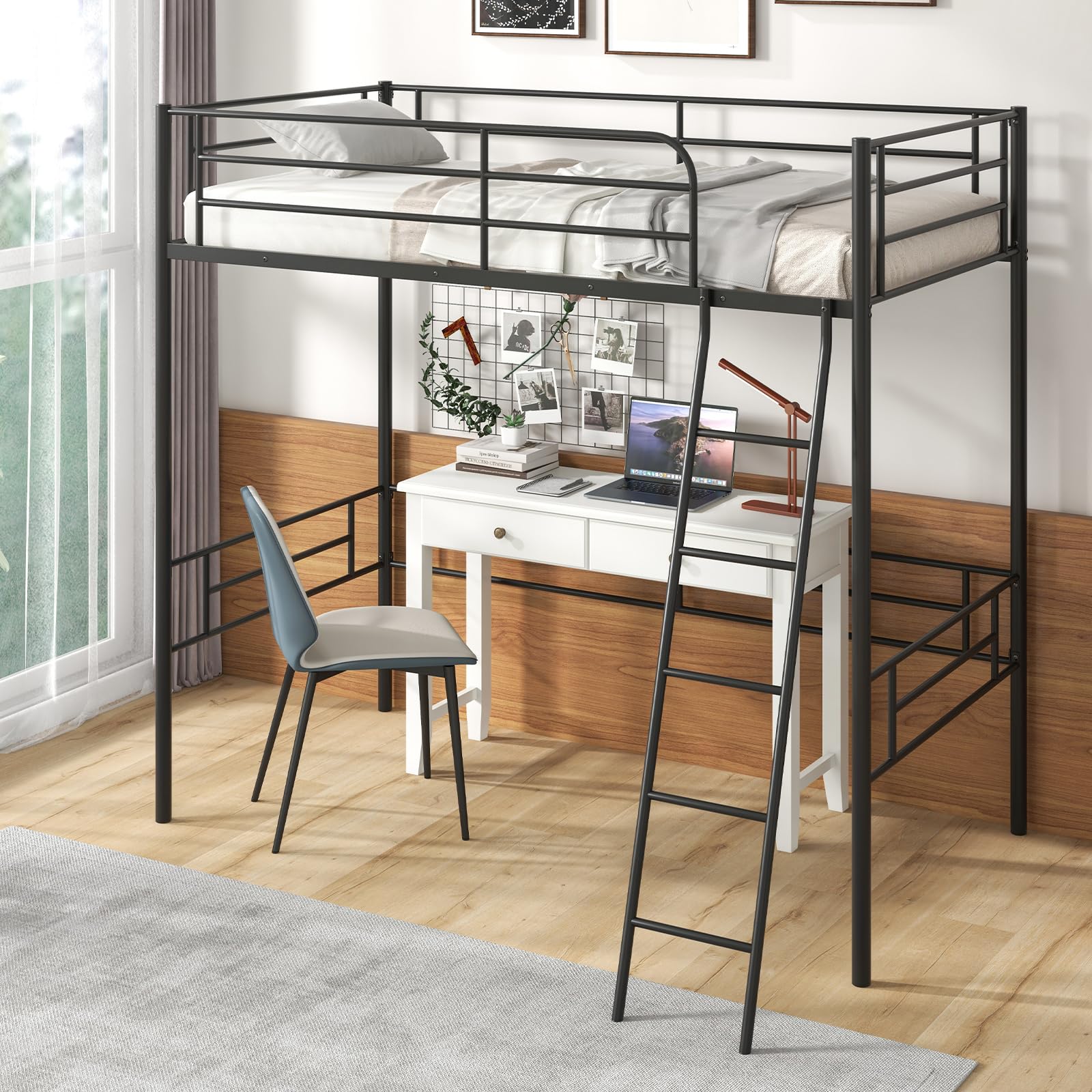 KOMFOTT Twin Metal Loft Bed Frame with Ladder