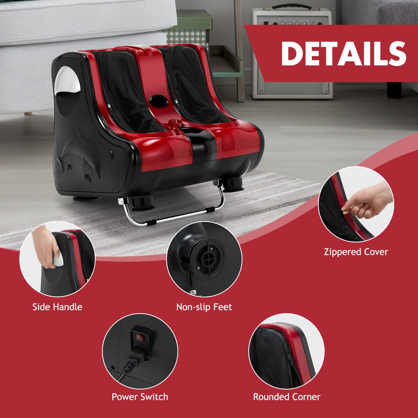 KOMFOTT Foot and Calf Massager, Shiatsu Foot Massager Machine w/Heating, Kneading, Vibration, Rolling, Adjustable Speed & Tilt Base