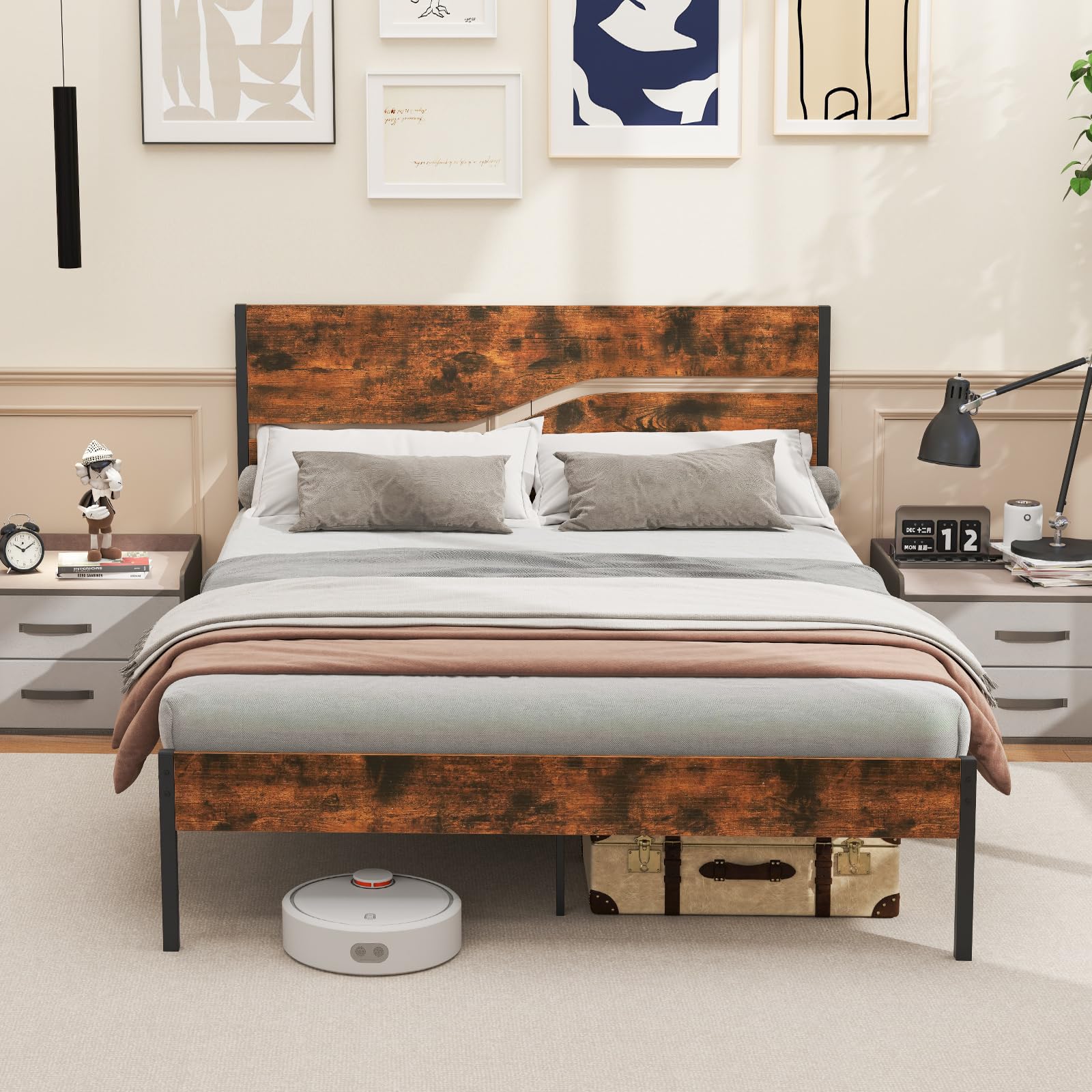 KOMFOTT Queen Size Metal Platform Bed Frame with Headboard