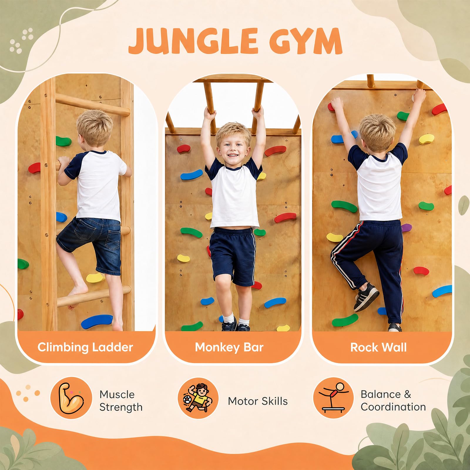KOMFOTT Twin Bunk Bed with Jungle Gym Kids Loft Bed with Rock Wall