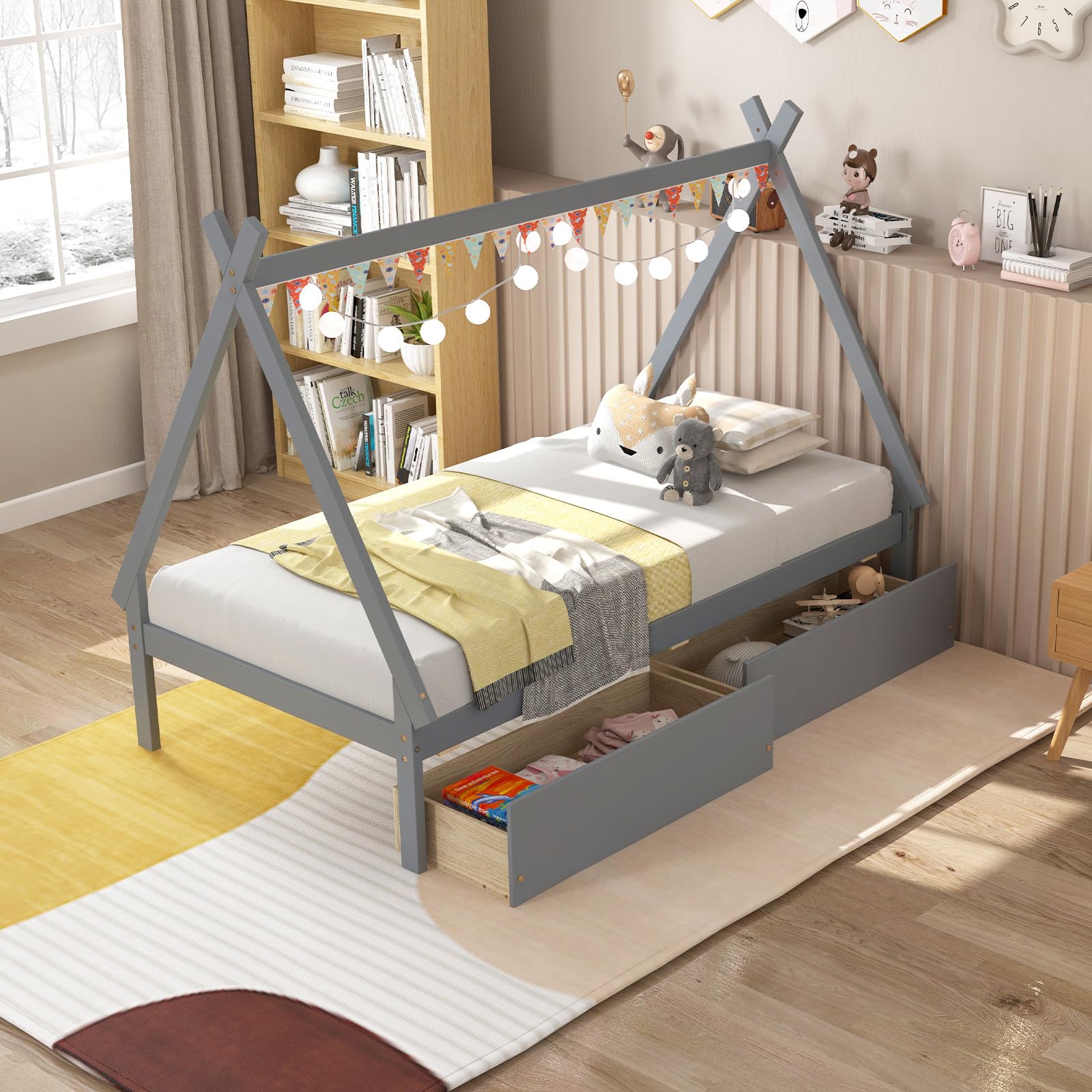 KOMFOTT Twin Size House Bed with 2 Storage Drawers