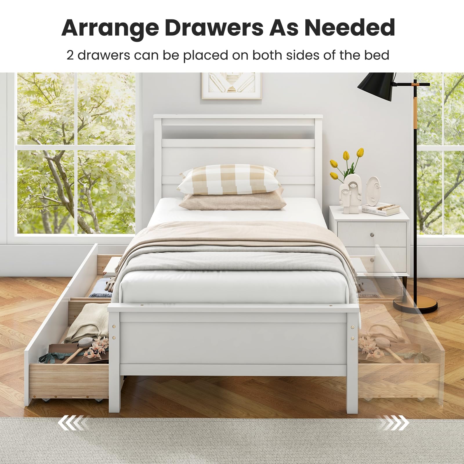 KOMFOTT Twin Bed Frame with 2 Storage Drawers